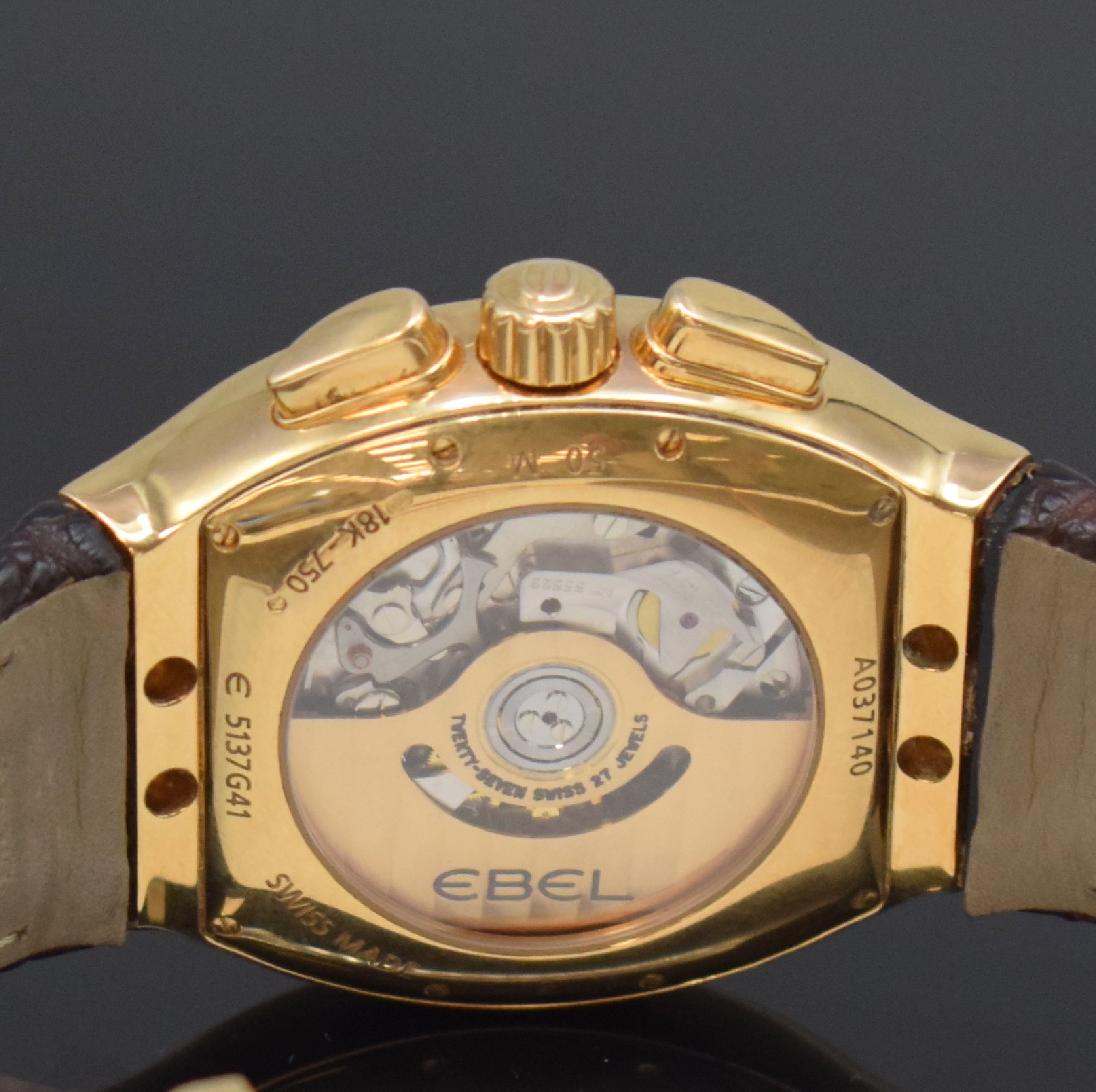 Detail h: EBEL Ebellissimo große, 170g schwere Herrenarmbanduhr mit Chronograph in RoseG 750/000 Chronometer Referenz 5137G41, Schweiz um 2008, Automatik, ...