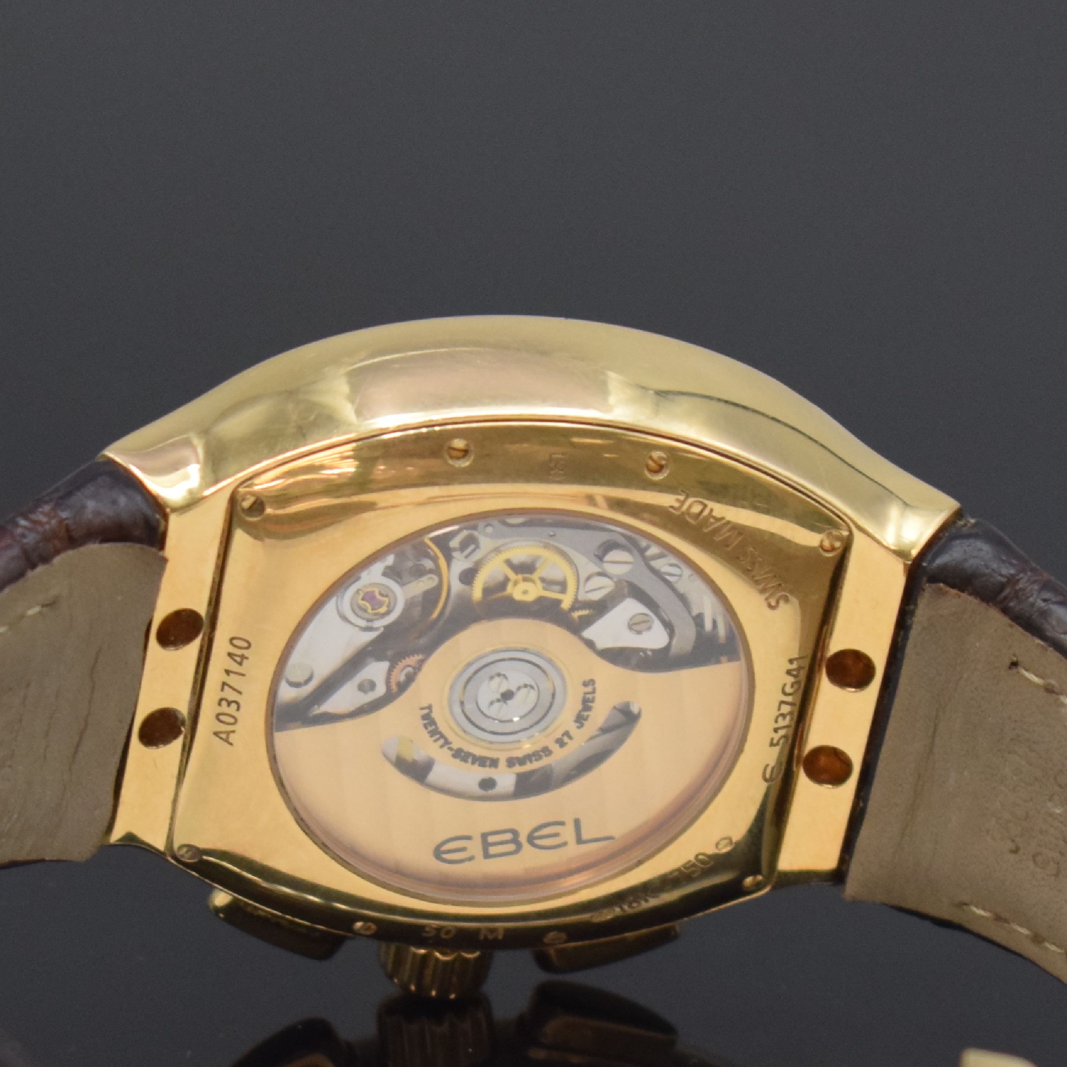 Detail i: EBEL Ebellissimo große, 170g schwere Herrenarmbanduhr mit Chronograph in RoseG 750/000 Chronometer Referenz 5137G41, Schweiz um 2008, Automatik, ...