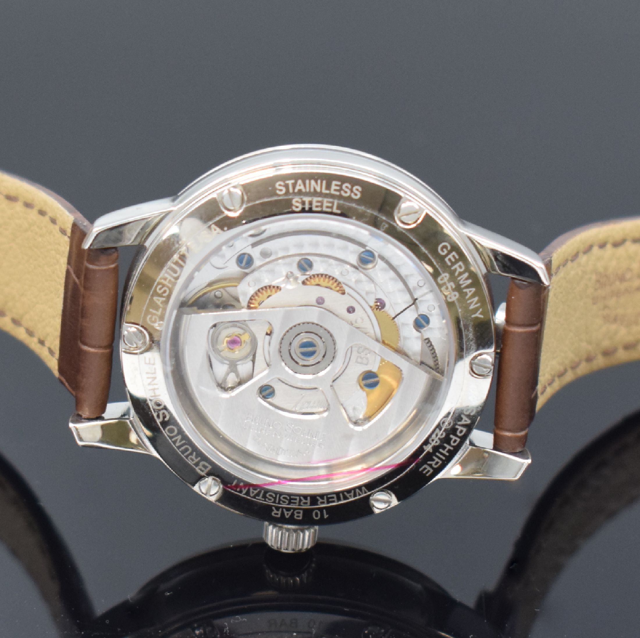 Detail e: BRUNO SÖHNLE Hamburg Damenarmbanduhr in Stahl, Deutschland verk. lt. beil. Garantiekarte 12/2022, Automatik, Ref. 17- 12204-221, beids. vergl. Geh., ...