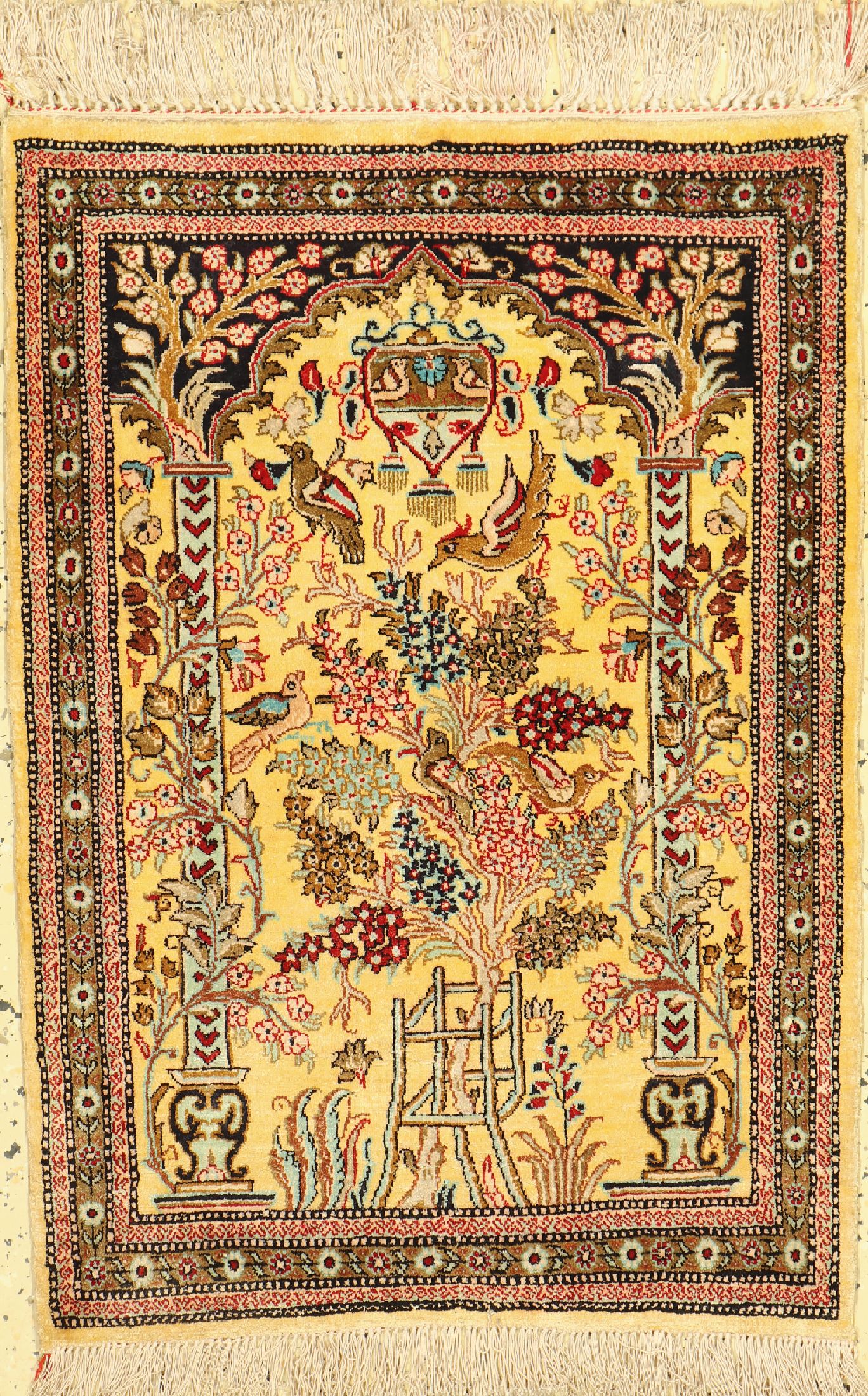Ghom Seide alt, Persien, ca. 60 Jahre, reine Naturseide, ca. 83 x 60 cm, EHZ: 1