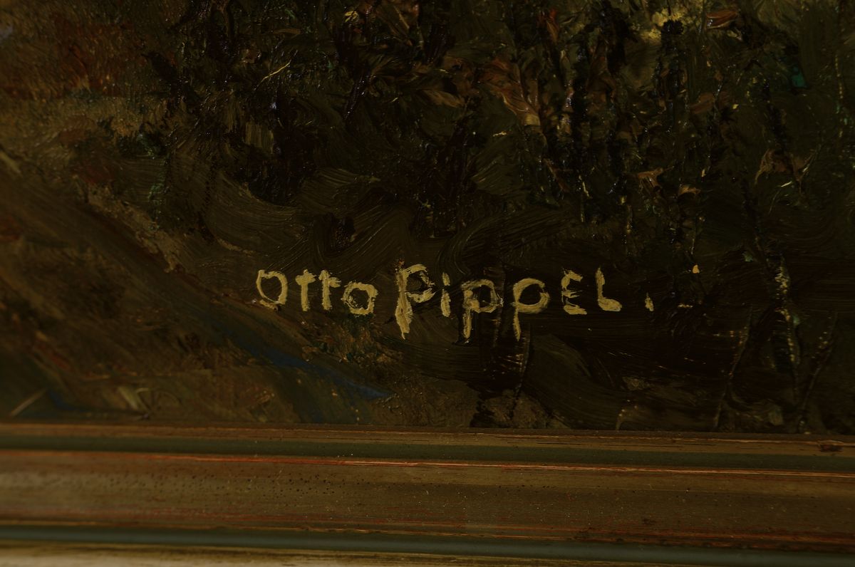 Detail a: Otto Pippel, 1878 Lodz-1970 Planegg, "Ausritt zur Fuchsjagd" so verso auf altem Etikett bezeichnet, Waldweg in Fluchtpunktperspektive, ...