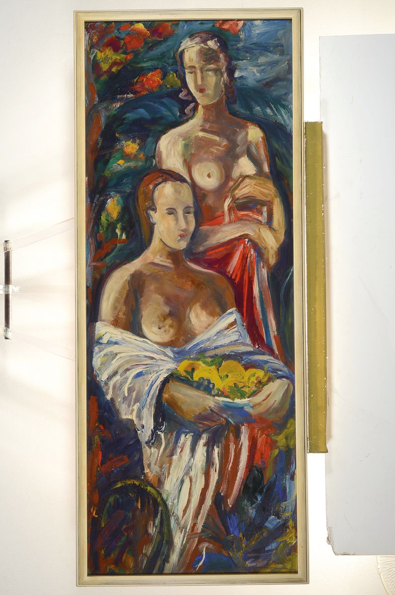 Detail k: Unbekannter Künstler der Mitte des 20.Jh., zwei Halbakte mit Früchteschalen, expressiver Duktus mit tlw. pastosem Farbauftrag, unsigniert, ...