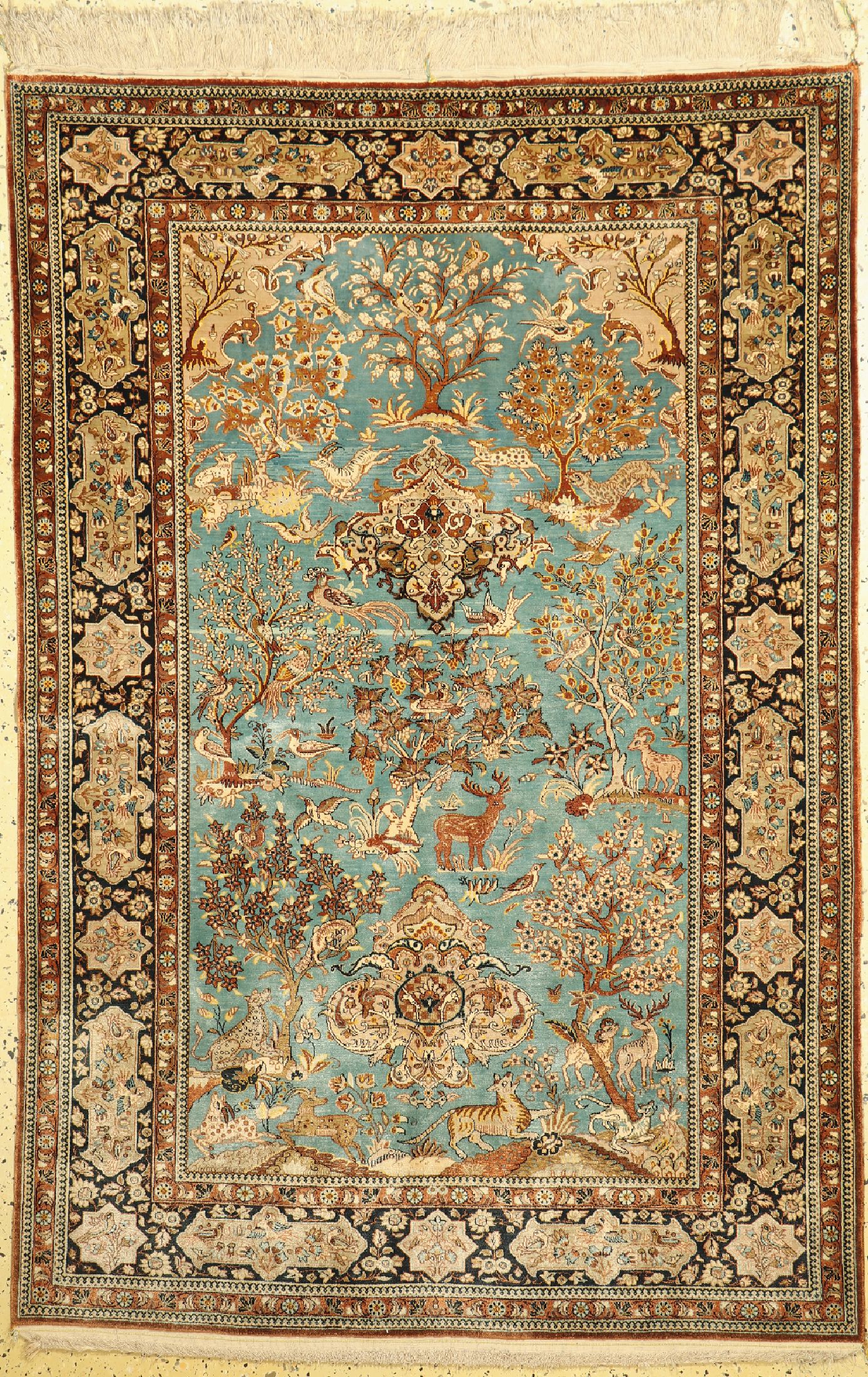 Ghom Seide alt, Persien, um 1960, reine Naturseide, ca. 207 x 140 cm, EHZ: 1-2