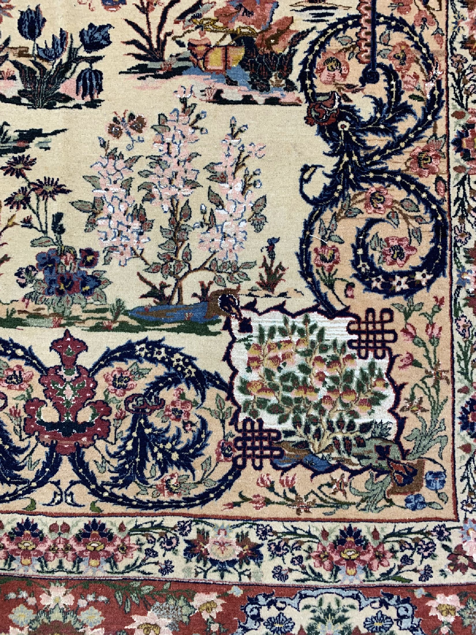 Detail b: Seltener Ghom Kork alt, Persien, um 1950, Korkwolle mit Seide und Baumwoll Highlights, ca. 306 x 202 cm, EHZ: 1-2