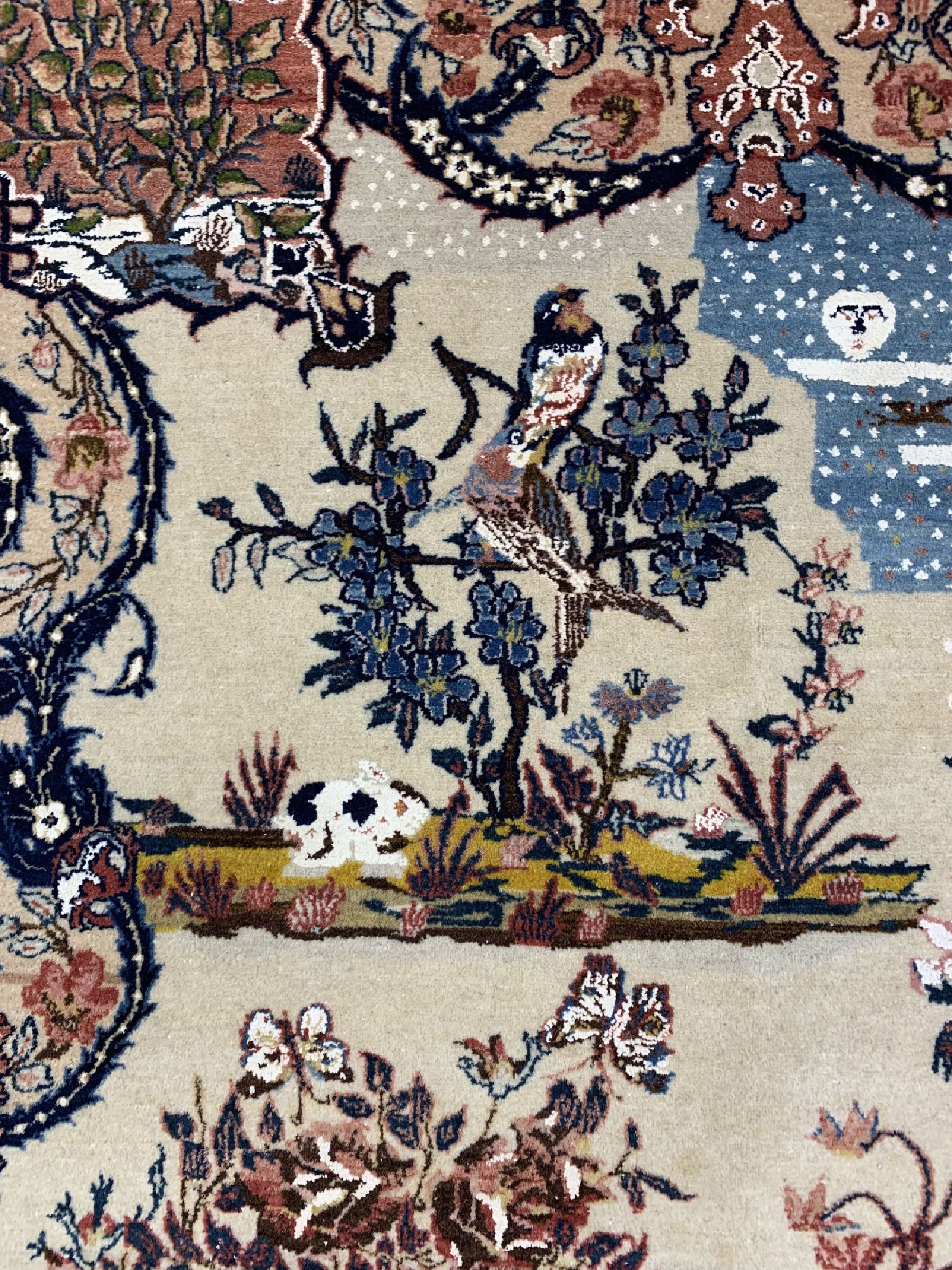 Detail e: Seltener Ghom Kork alt, Persien, um 1950, Korkwolle mit Seide und Baumwoll Highlights, ca. 306 x 202 cm, EHZ: 1-2