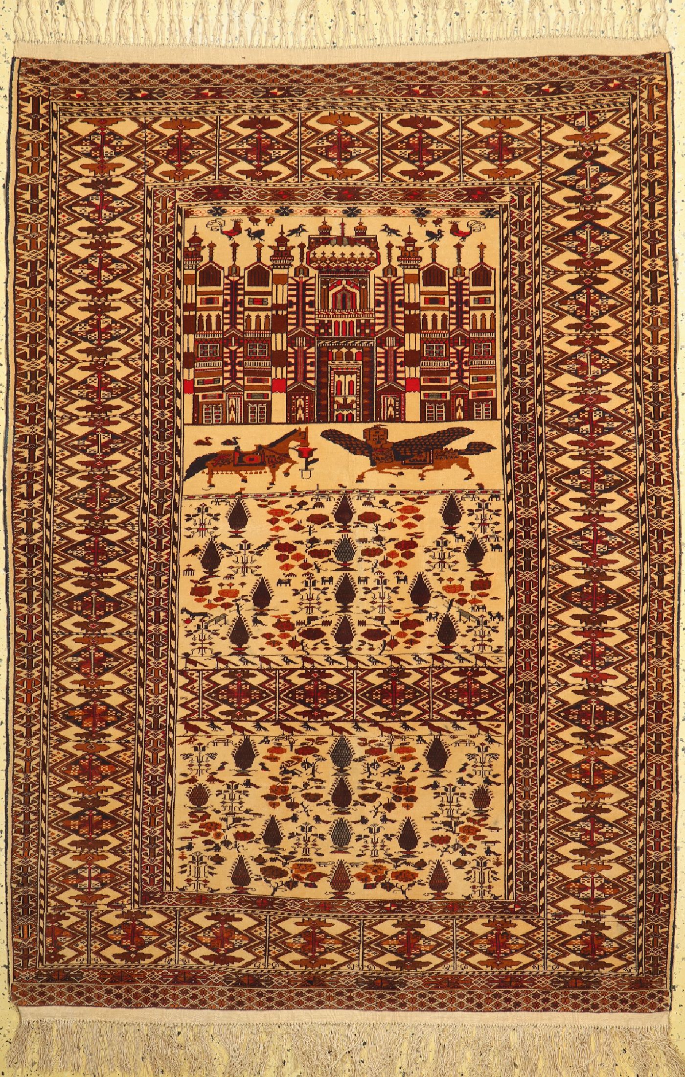 Zakini fein, Afghanistan, ca. 50 Jahre, Wolle auf Seide, ca. 195 x 135 cm, EHZ: 1-2