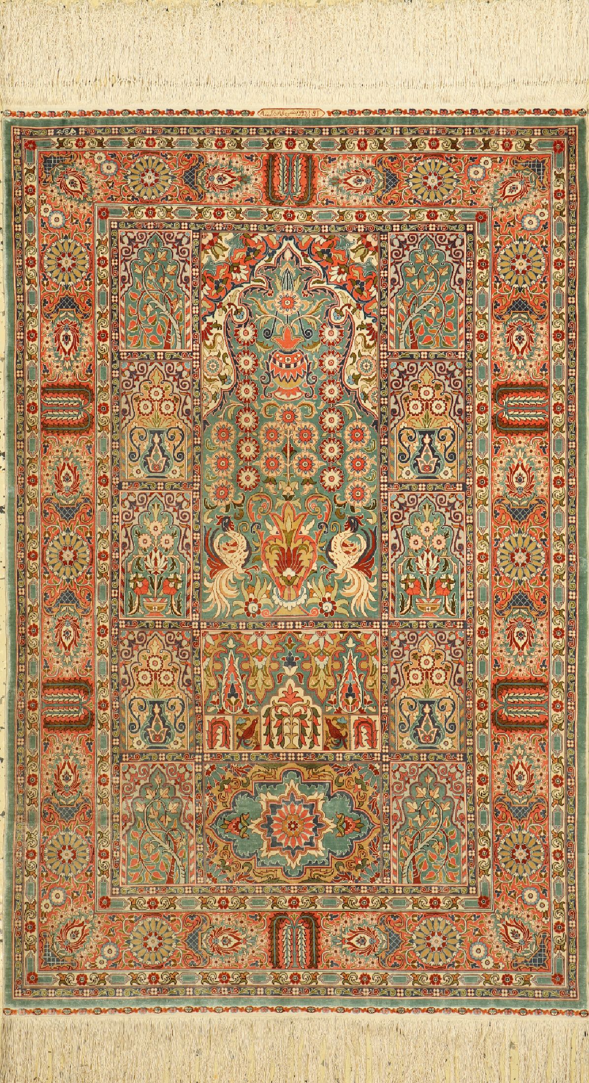 Hereke Seide Sehr fein, signiert, Türkei, ca. 40 Jahre, reine Naturseide, ca. 125 x 80 cm, ca. 2,2 Mio. Kn/qm, EHZ: 1