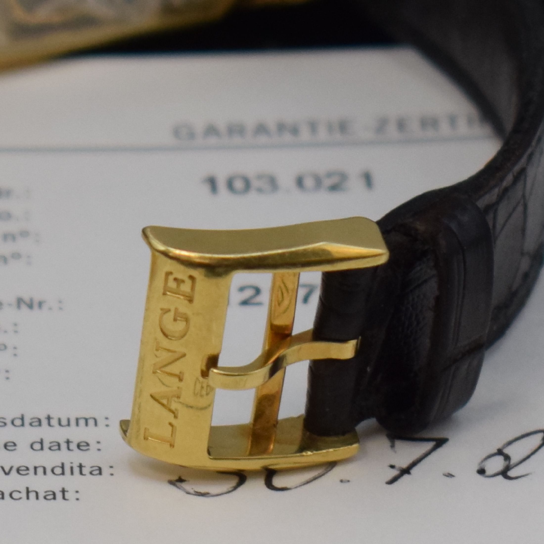 Detail c: A. LANGE & SÖHNE Arkade seltene Damenarmbanduhr in GG 750/000 Referenz 103.021, Handaufzug, beids. vergl. Geh., Boden 4-fach verschr., orig. ...