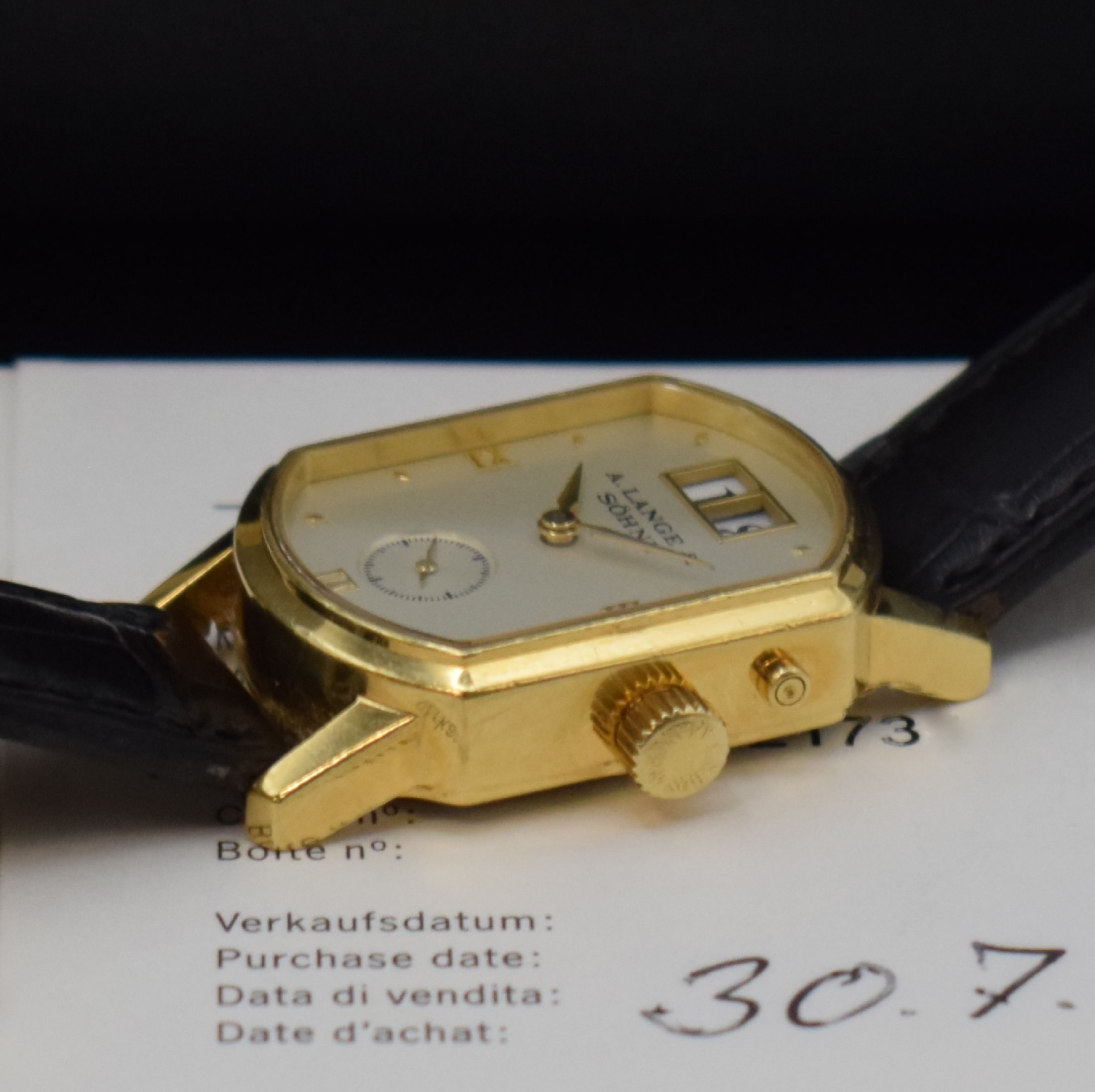 Detail e: A. LANGE & SÖHNE Arkade seltene Damenarmbanduhr in GG 750/000 Referenz 103.021, Handaufzug, beids. vergl. Geh., Boden 4-fach verschr., orig. ...