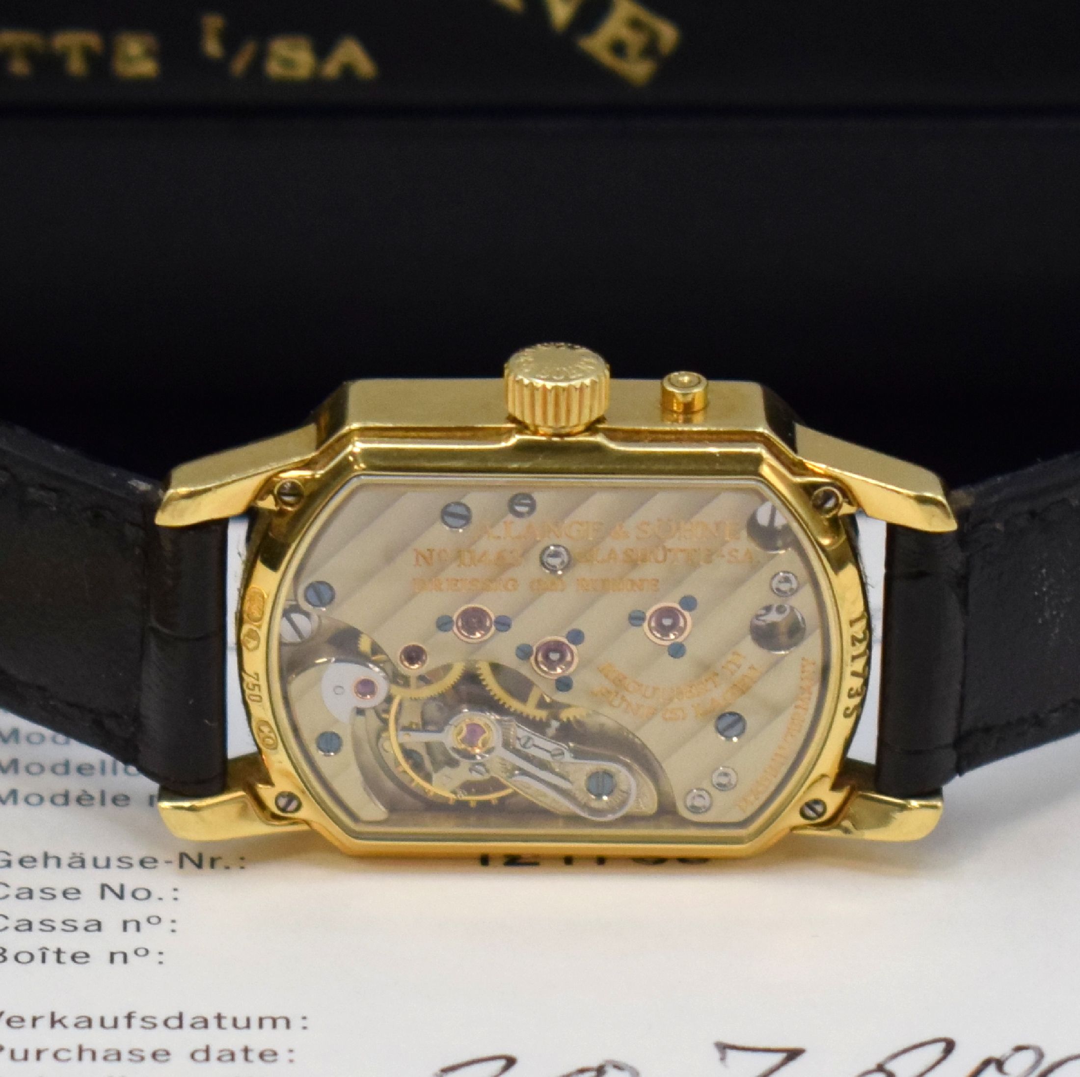 Detail g: A. LANGE & SÖHNE Arkade seltene Damenarmbanduhr in GG 750/000 Referenz 103.021, Handaufzug, beids. vergl. Geh., Boden 4-fach verschr., orig. ...