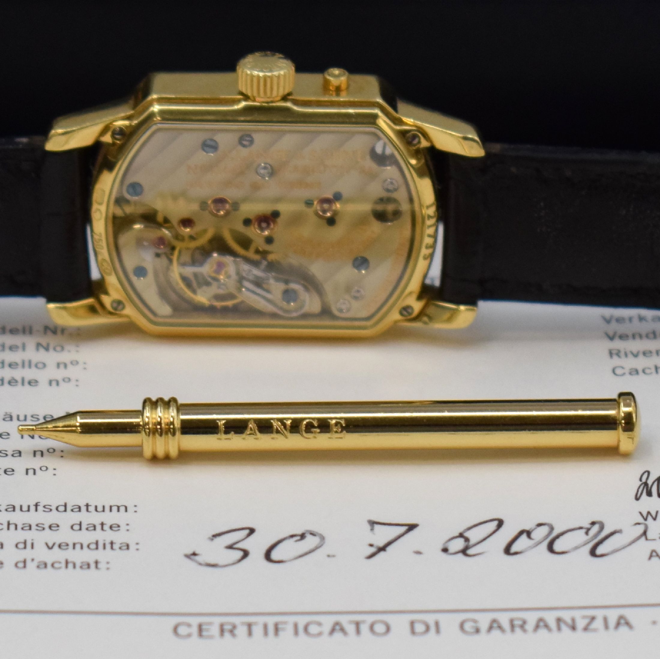 Detail h: A. LANGE & SÖHNE Arkade seltene Damenarmbanduhr in GG 750/000 Referenz 103.021, Handaufzug, beids. vergl. Geh., Boden 4-fach verschr., orig. ...