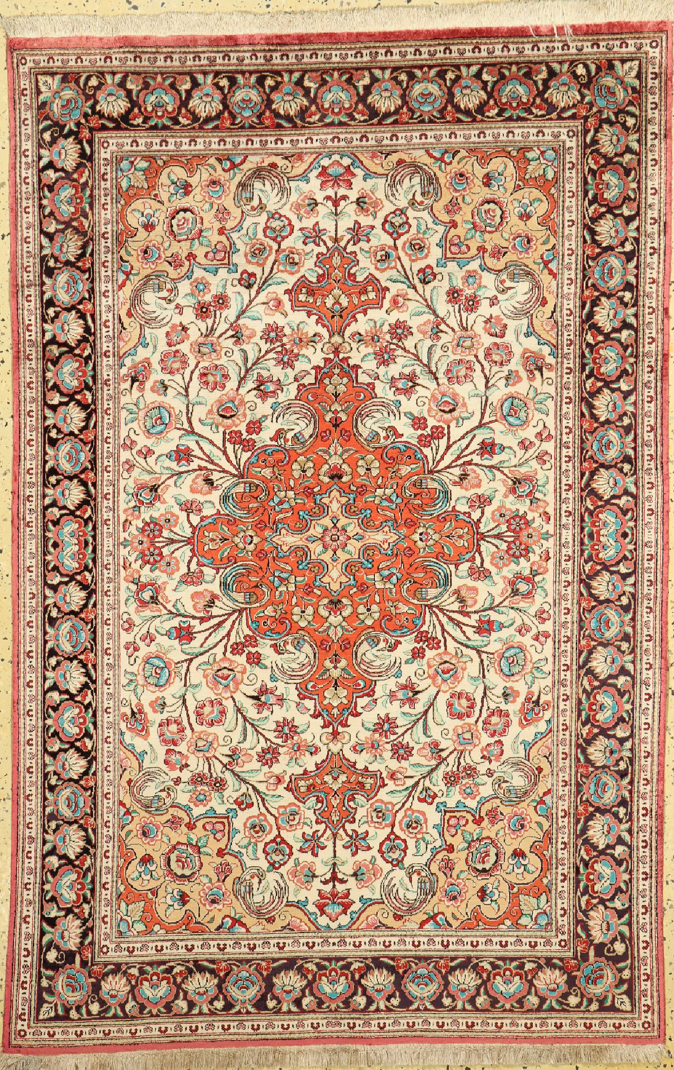 Ghom Seide alt, Persien, um 1960, reine Naturseide, ca. 161 x 105 cm, EHZ: 1-2