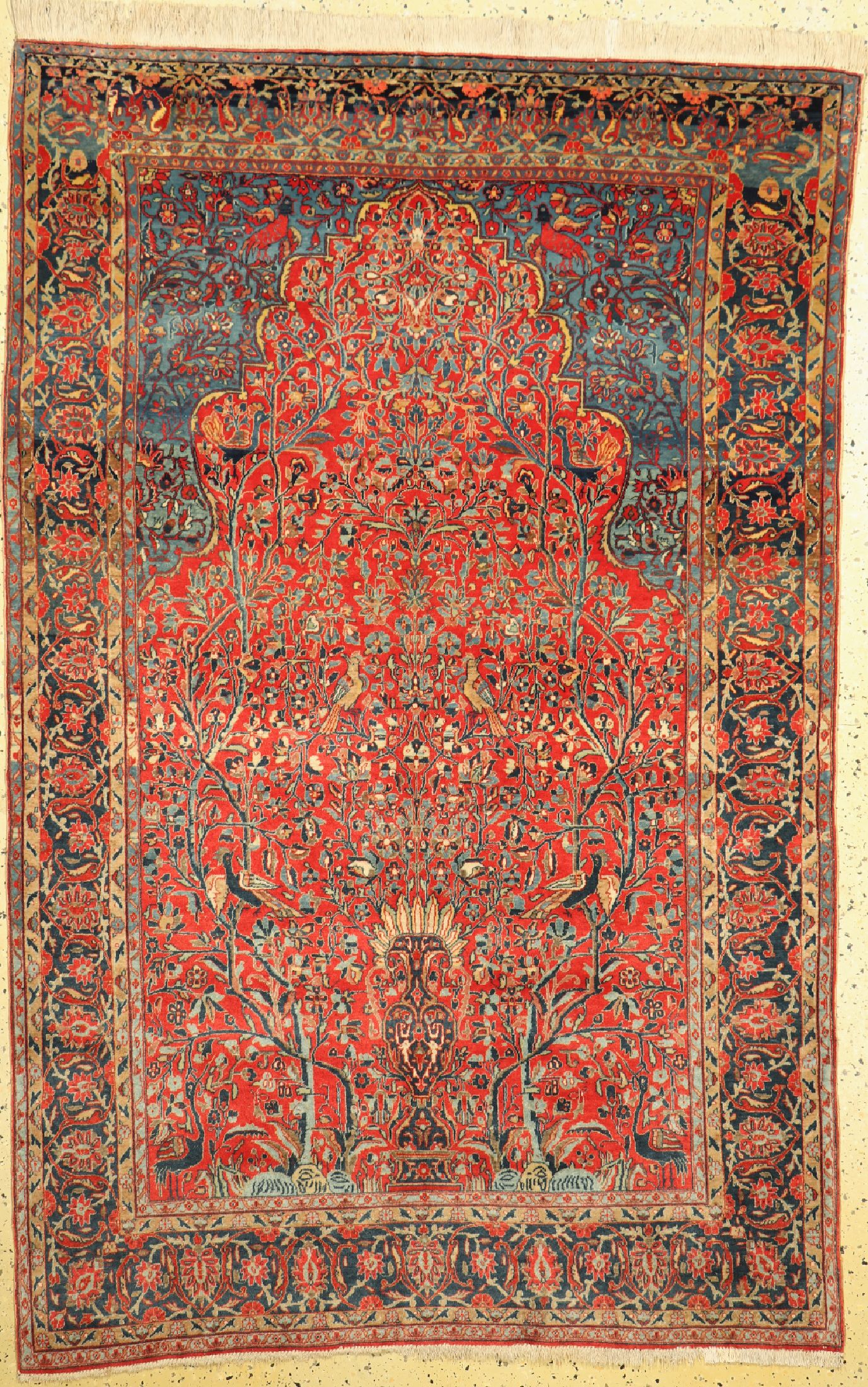 Antiker Manchester Keschan, Persien, um 1900, Manchester Korkwolle, ca. 204 x 133 cm, EHZ: 1-2, eine Seite Fransen erneuert, restauriert.