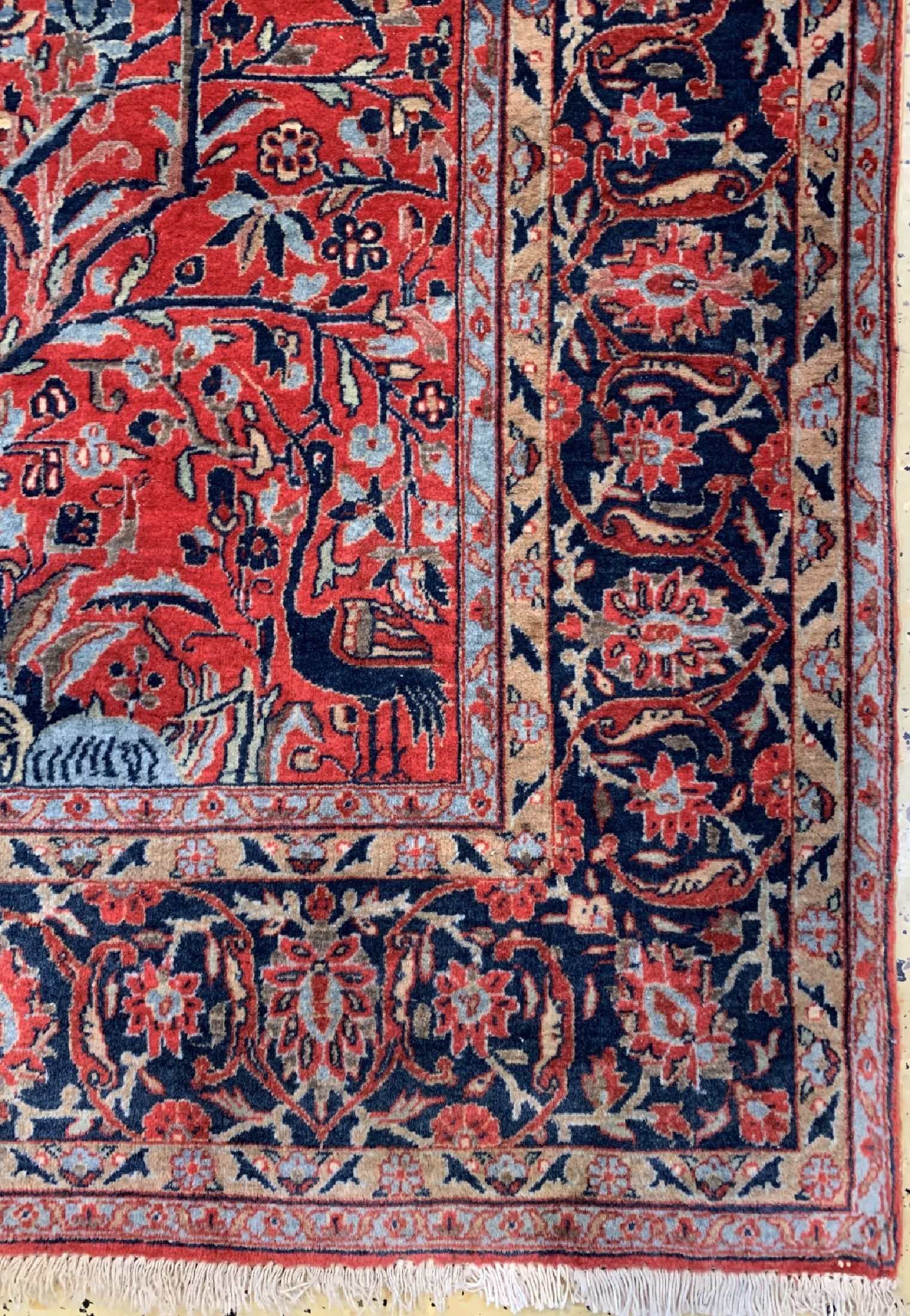 Detail a: Antiker Manchester Keschan, Persien, um 1900, Manchester Korkwolle, ca. 204 x 133 cm, EHZ: 1-2, eine Seite Fransen erneuert, restauriert.