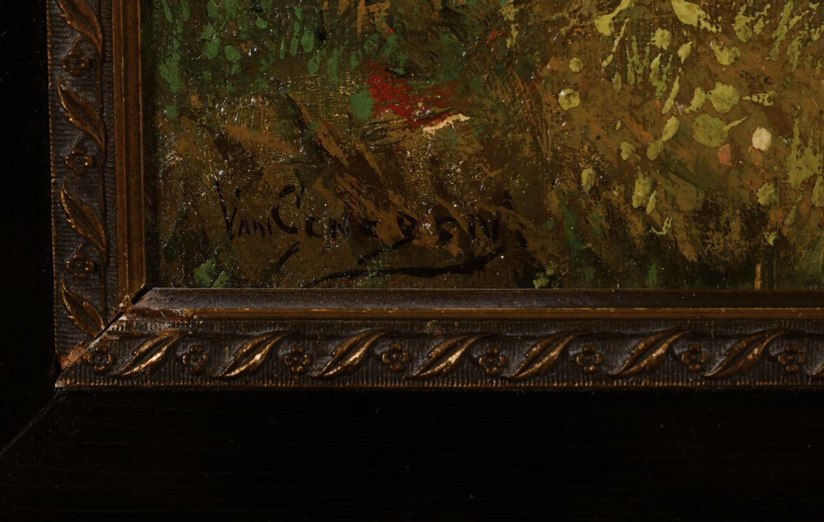 Detail a: Vant Cussin o.ä., Ende 19.Jh., Bauernknabe mit Ziege auf Feldweg in pastoraler Landschaft, links unten unleserlich signiert, Öl/Lwd, 37x46 cm, ...