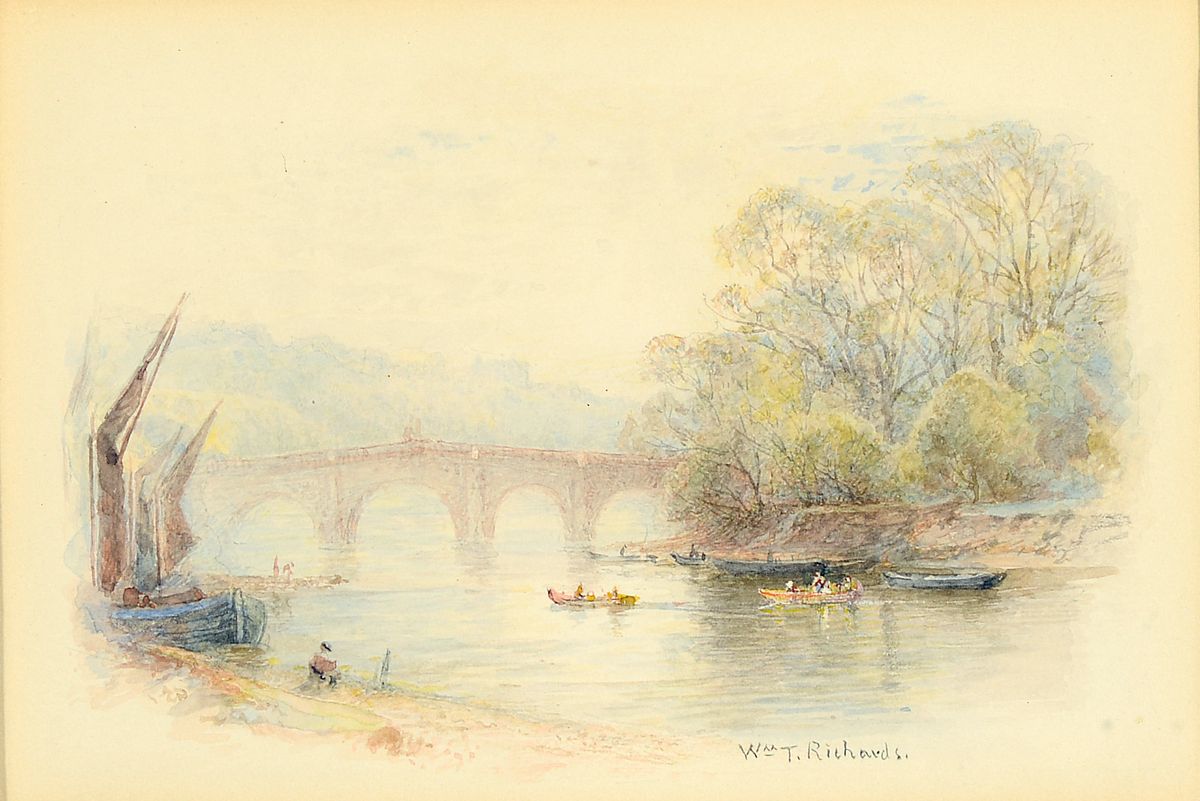William Trost Richards, 1833 Philadelphia, PA - 1905 Newport, RI, Aquarell, "Richmond on Thames", Blick entlang der Themse auf die Richmond ...