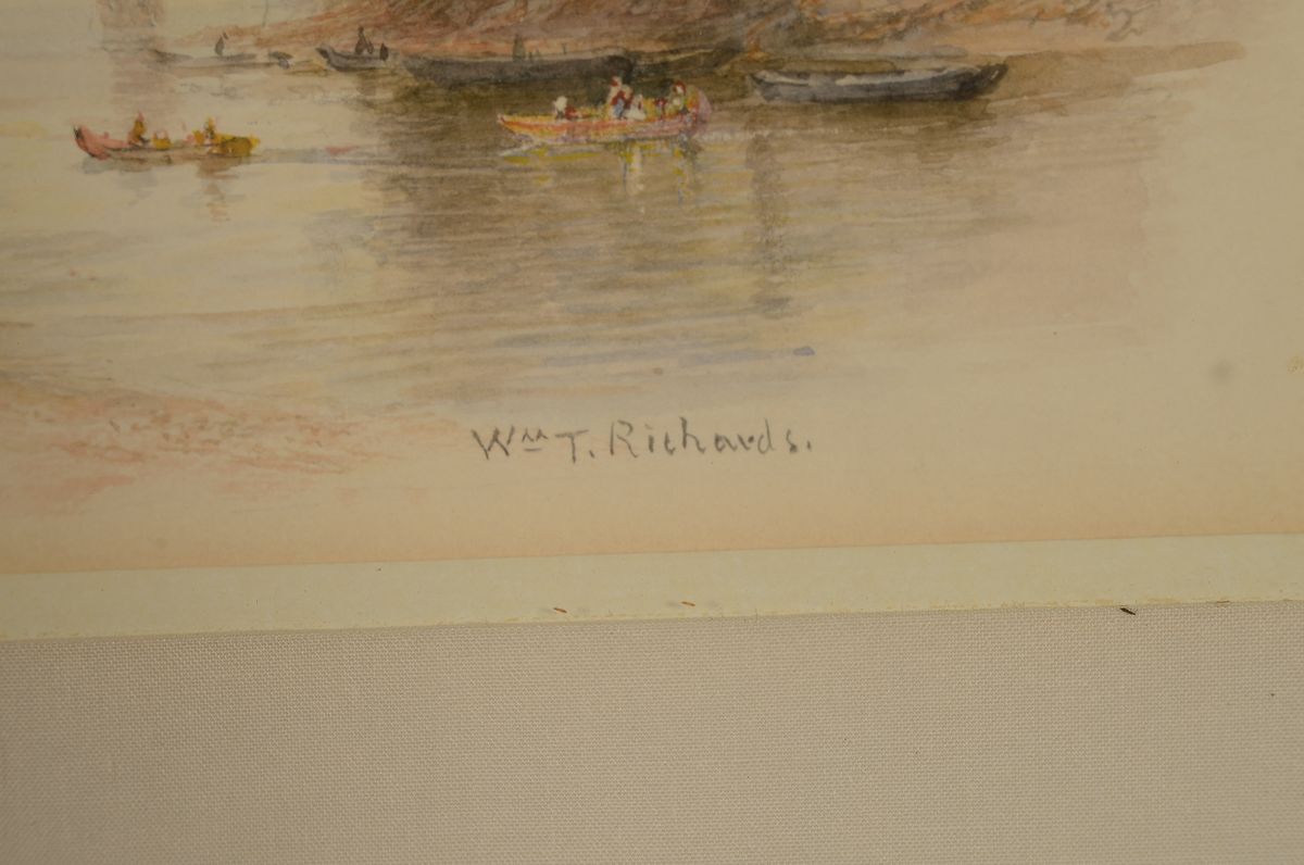 Detail a: William Trost Richards, 1833 Philadelphia, PA - 1905 Newport, RI, Aquarell, "Richmond on Thames", Blick entlang der Themse auf die Richmond ...