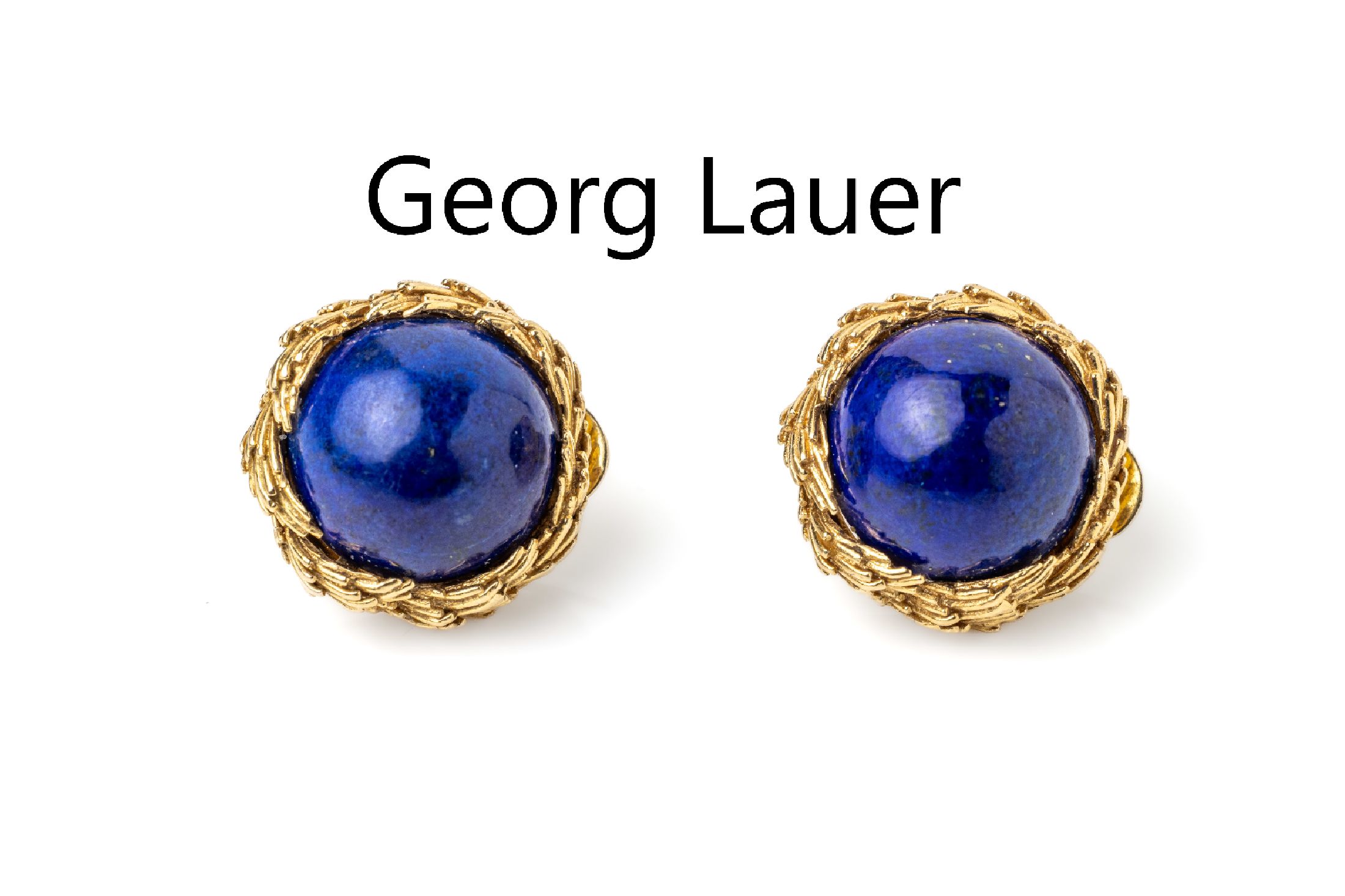 Paar 14 kt Gold Lapislazuli-Ohrstecker, GG 585/000, Meistermarke GEORG LAUER, 2 Lapislazulicabochons, ca. 18.5 g, D. ca. 1.8cm