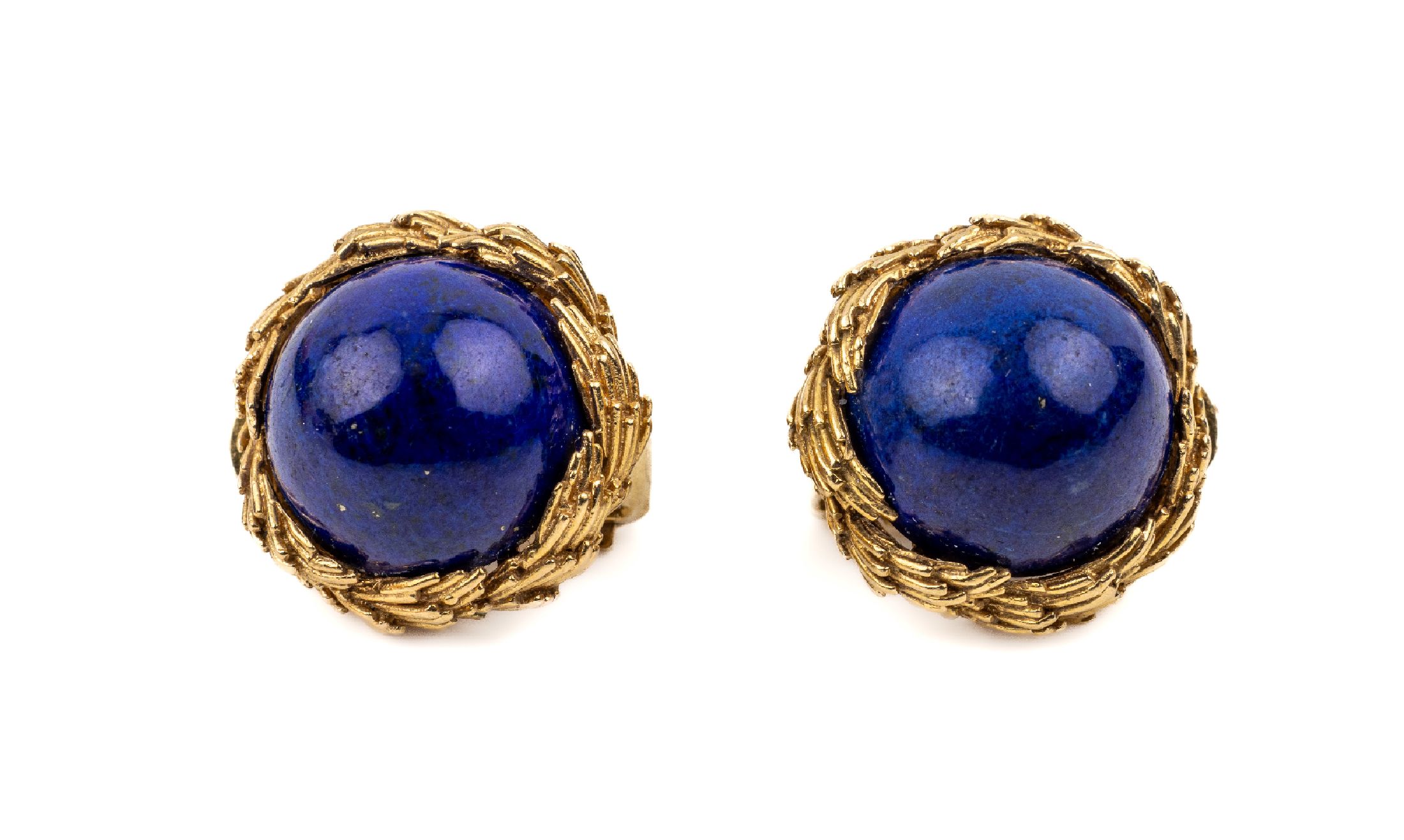 Detail a: Paar 14 kt Gold Lapislazuli-Ohrstecker, GG 585/000, Meistermarke GEORG LAUER, 2 Lapislazulicabochons, ca. 18.5 g, D. ca. 1.8cm