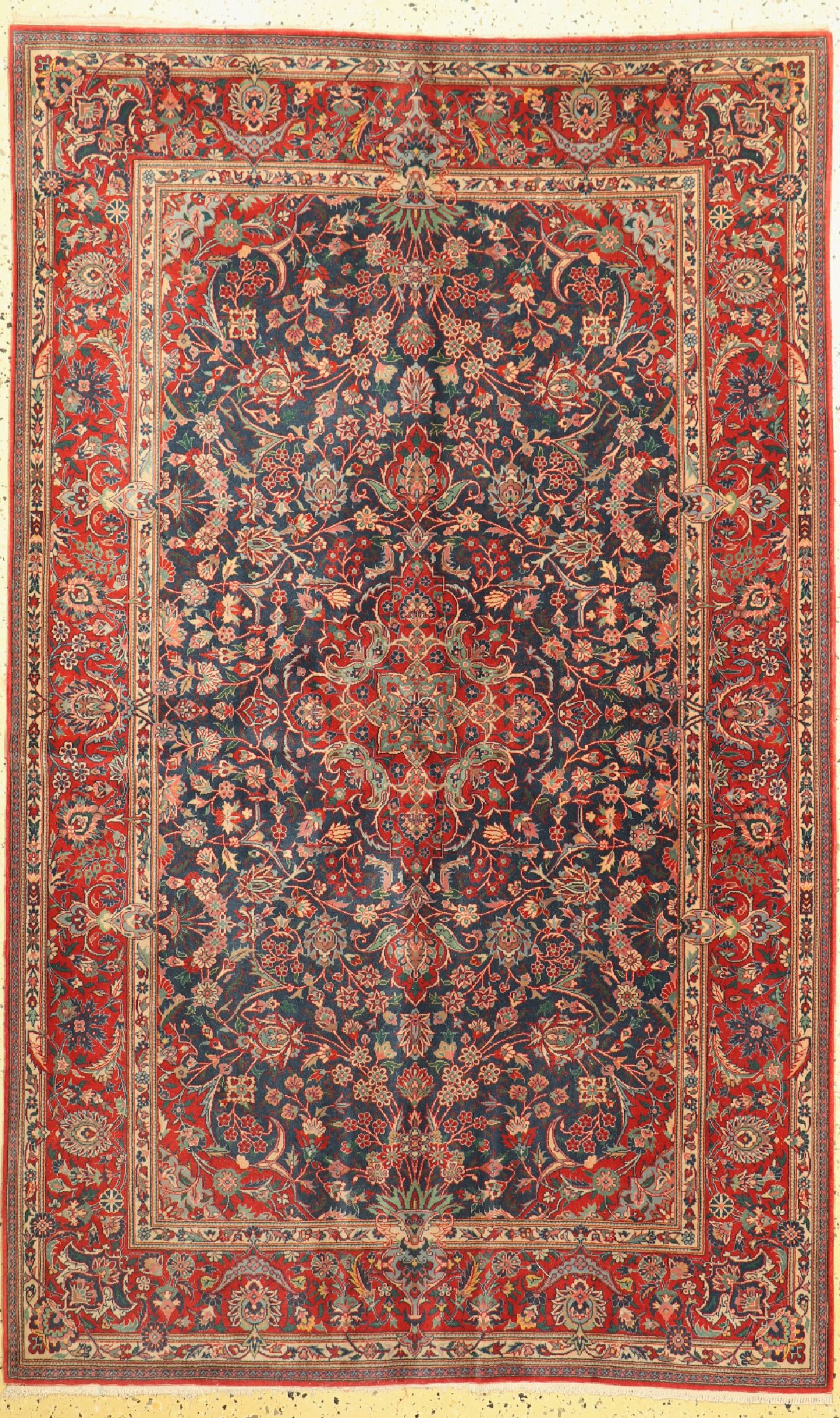 Keschan Kork fein, China, ca. 50 Jahre, Korkwolle auf Seide, ca. 202 x 125 cm, EHZ: 1-2