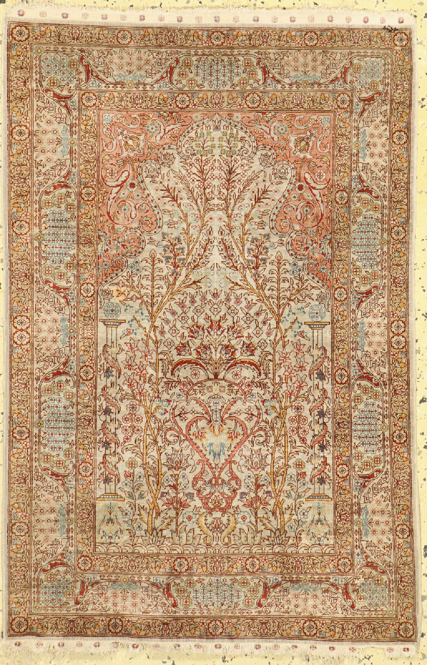 Hereke Seide fein, signiert, Türkei, ca. 50Jahre, reine Naturseide, ca. 96 x 63 cm, ca. 1,0 Mio. Kn/qm, EHZ: 2