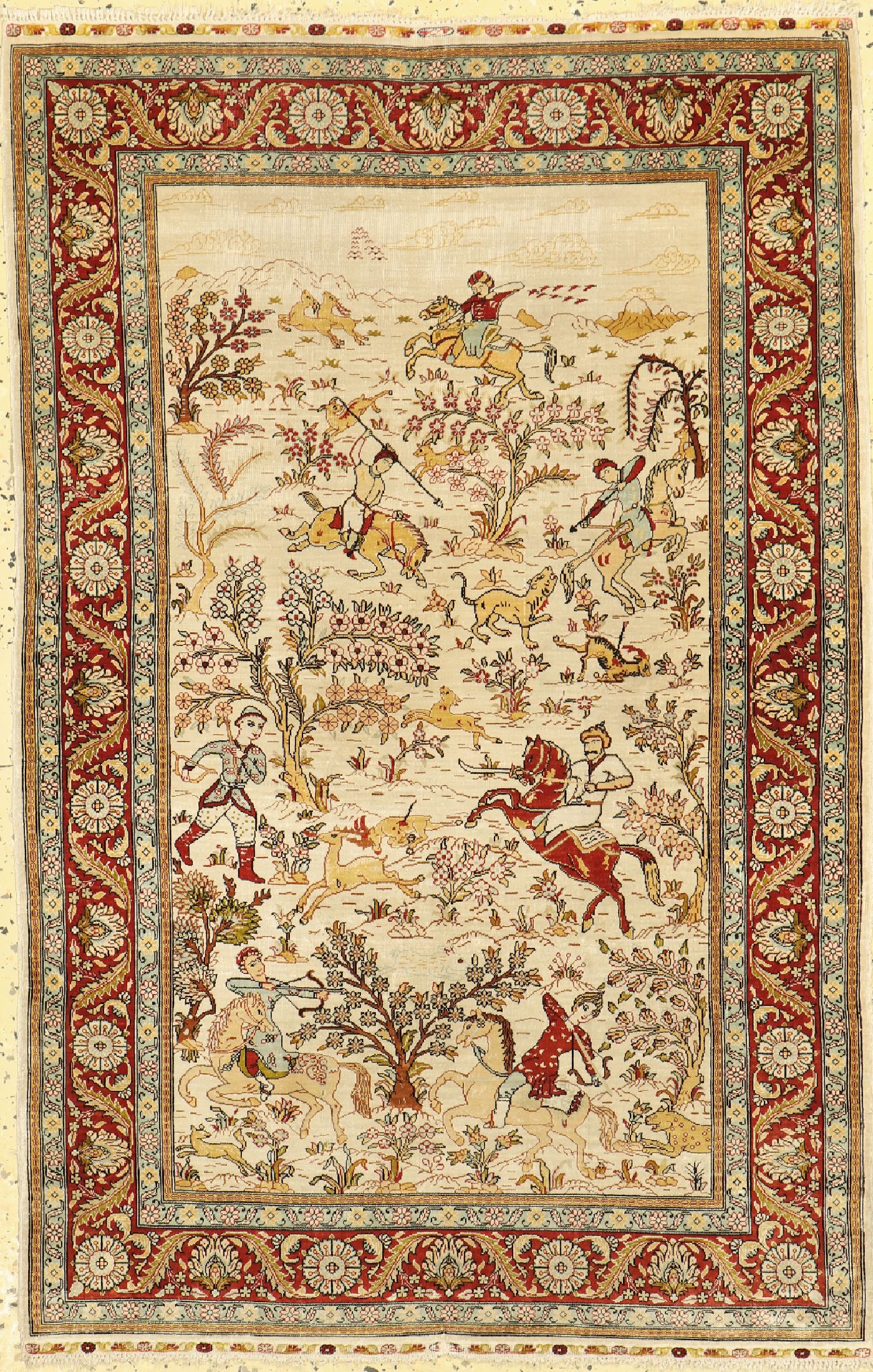 Hereke Seide fein, signiert, Türkei, um 1960, reine Naturseide, ca. 125 x 80 cm, ca. 1,0 Mio. Kn/qm, EHZ: 2-3