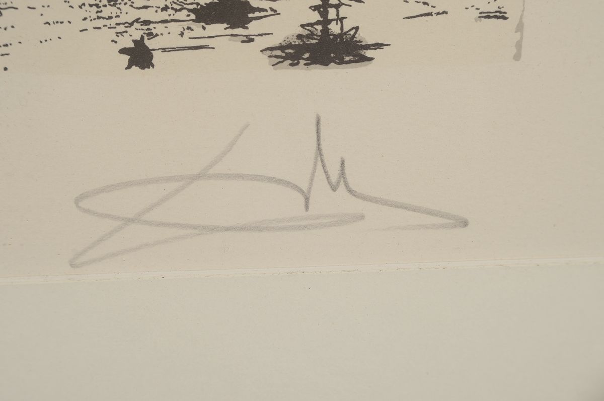 Detail a: ENTFÄLLT!!!!! ALS FÄLSCHUNG RAUSGESTELLT Salvador Dali, 1904-1989, Farblithographie "Das Goldene Zeitalter" aus Don Quichotte de la ...