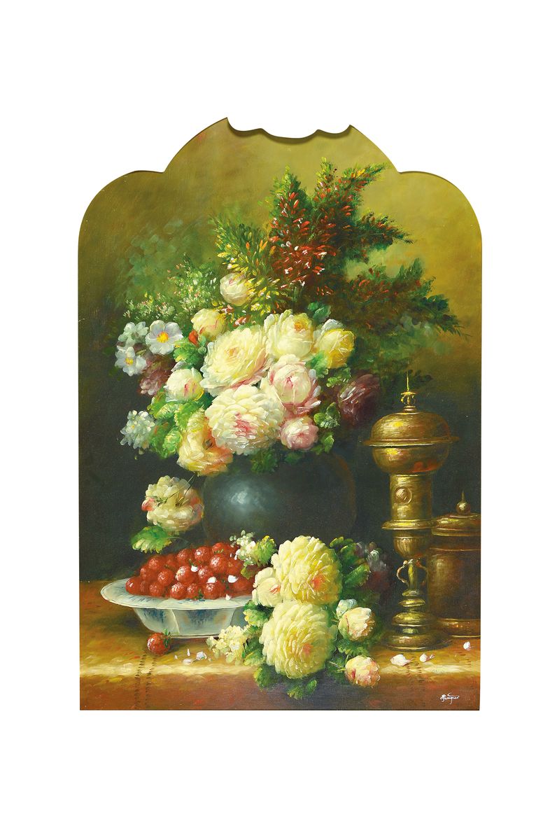 Wagner, Kunstmaler des frühen 20.Jh., Stillleben, Pfingstrosenstrauß, gekonnte Wiedergabe der Stofflichkeit an den unterschiedlichen Materialien, ...