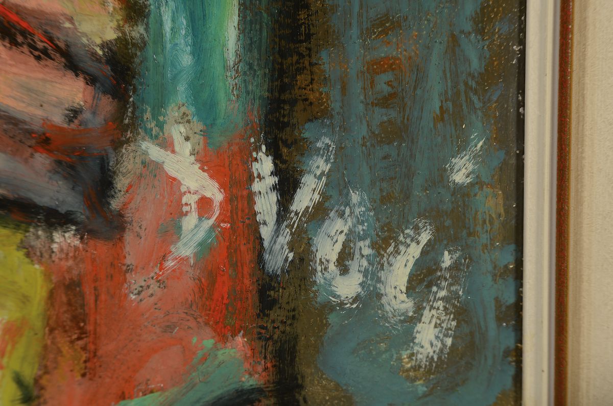 Detail a: Antonio Diego Voci, 1920 Gasperina-1985 Taunusstein, Studium an der Akademie Florenz, "Harlekin" so verso auf altem Etikett bez., ...