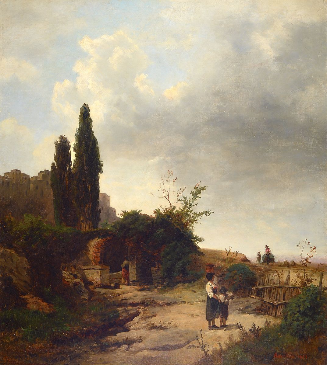 Oswald Achenbach, 1827 - 1905 Düsseldorf, Prof. der Landschaftsklasse an der KA Düsseldorf, italienische Landschaft, wohl beeinflusst durch die ...