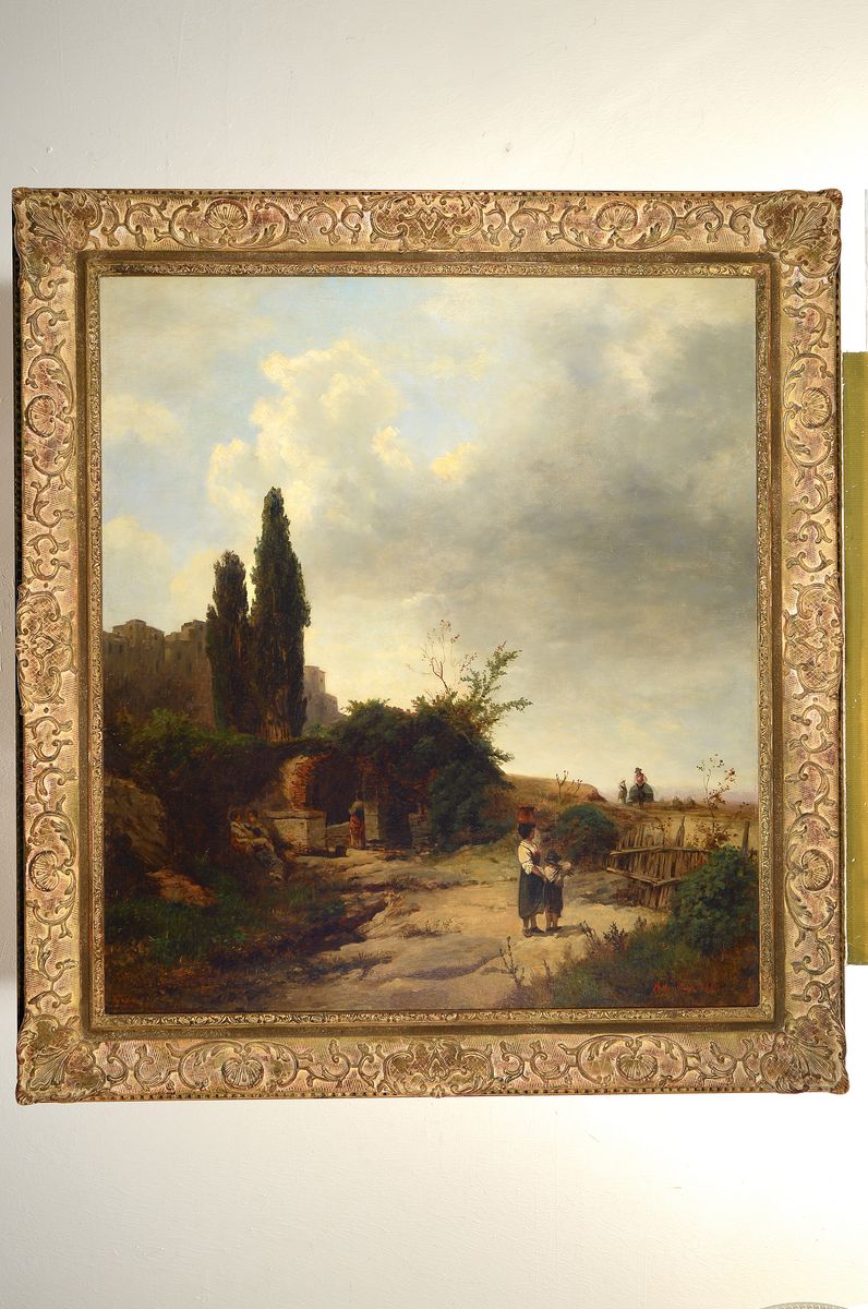 Detail k: Oswald Achenbach, 1827 - 1905 Düsseldorf, Prof. der Landschaftsklasse an der KA Düsseldorf, italienische Landschaft, wohl beeinflusst durch die ...