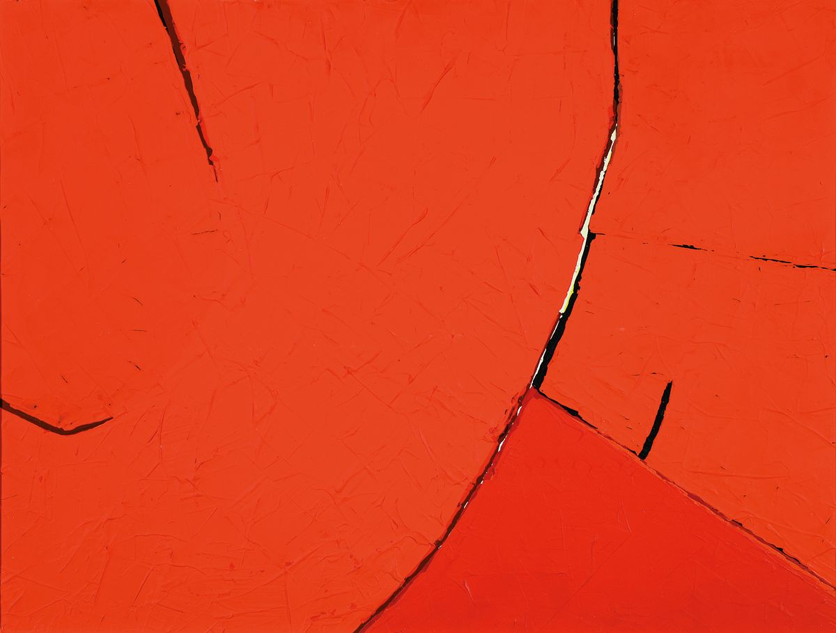 Franco Ferrari, 1929 Sondrio - 2000, Studiumin Mailand und Rom, Komposition in rot, 1989, unleserlich bez. "Tramonto...", verso signiertund ...