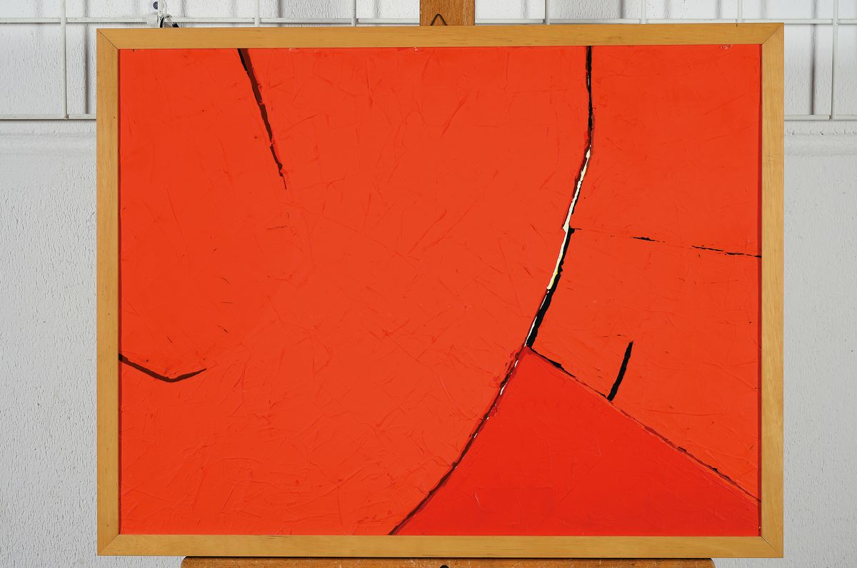 Detail k: Franco Ferrari, 1929 Sondrio - 2000, Studiumin Mailand und Rom, Komposition in rot, 1989, unleserlich bez. "Tramonto...", verso signiertund ...