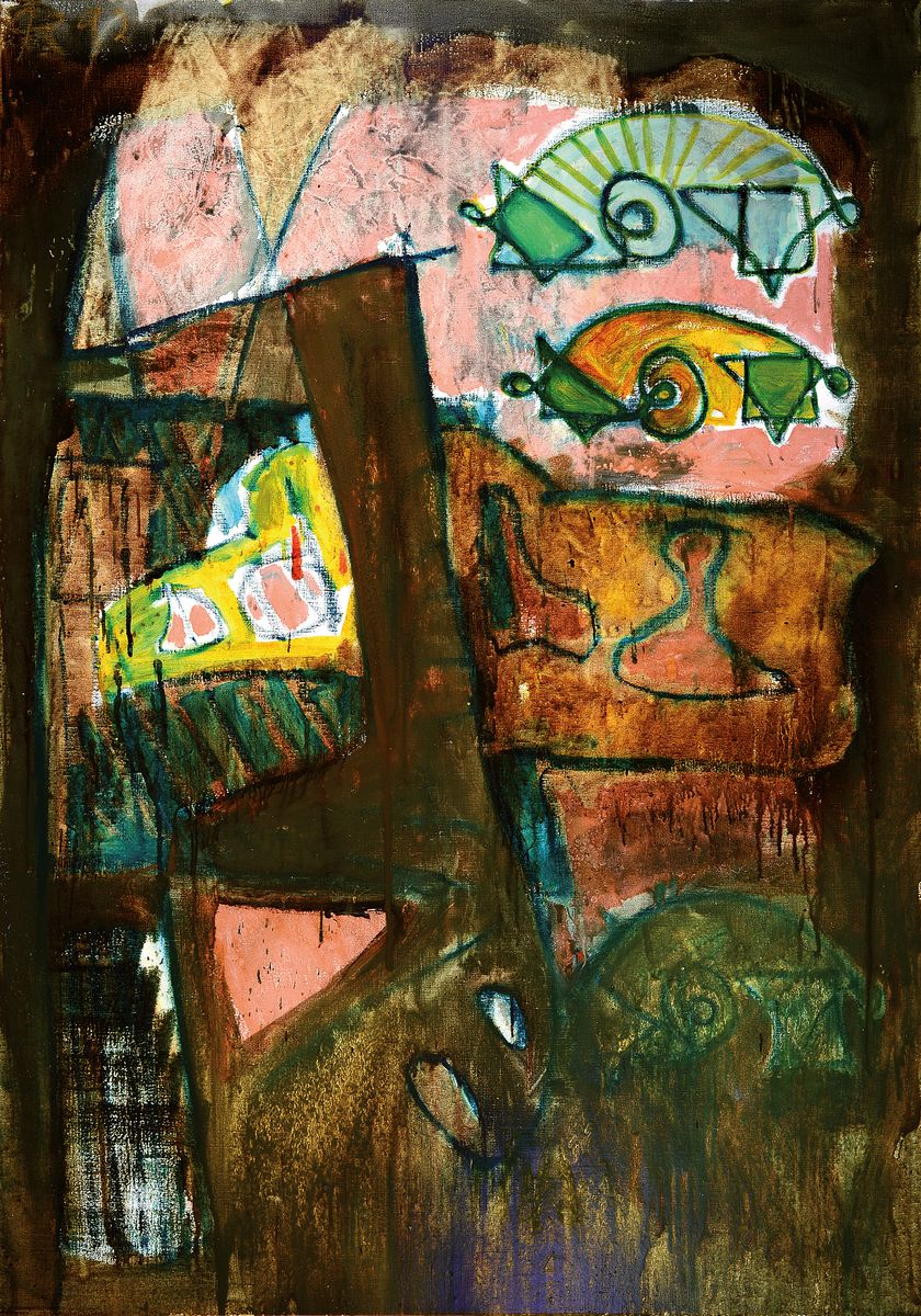 Heinz Morszoeck, geb. 1961, Meisterschüler von Markus Lüpertz, hier: Konzept Probe, Acrylund Mischtechnik, links oben monogr. und dat. 92, ca. ...