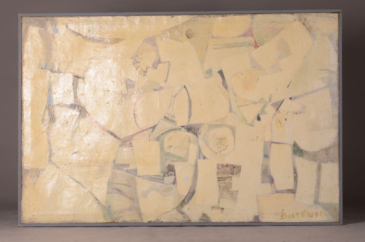 Detail k: Rudi Baerwind, 1912-1982 Mannheim, Studium in Berlin, München und Paris, Schüler von Fernand Leger, "Großes weißes Bild" so verso auf ...