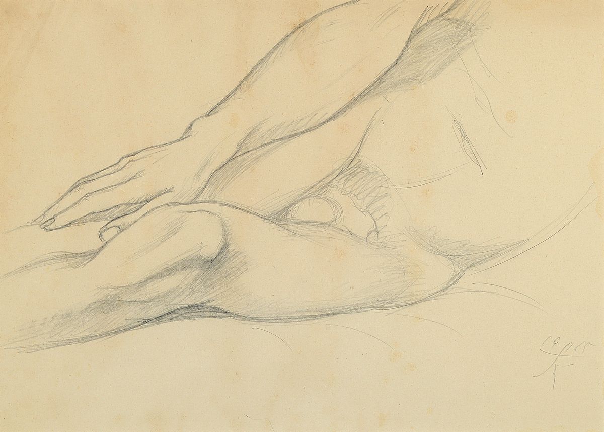 Fritz Köthe, 1916 - 2005, Bleistift -Aktzeichnung auf Papier, handmonogrammiert, datiert 1965, 34.5 x 48 cm, Rahmen 52 x 62 cm,Fritz Köthe war ein ...