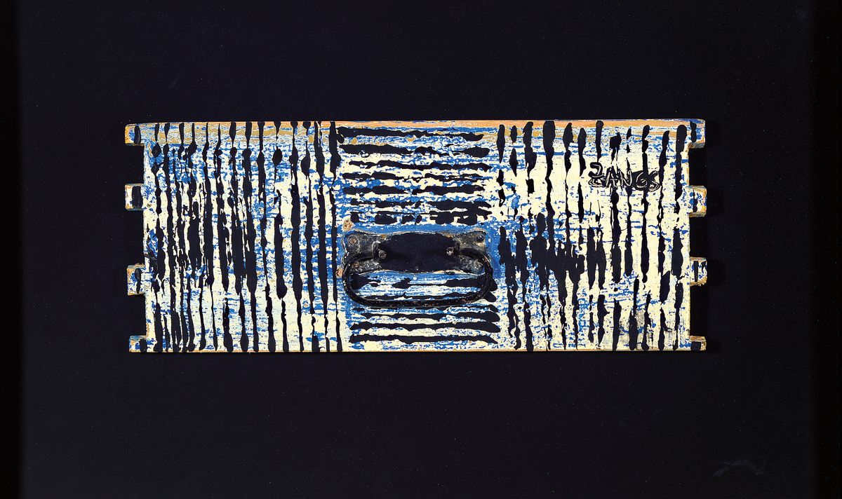 ---entfällt--- Herbert Zangs, 1924-2003 Krefeld, Acryl/Holz Objekt: Schubladenfront, 19 x 45 cm, wohl 80er Jahre, Zangs hat hier ein ...