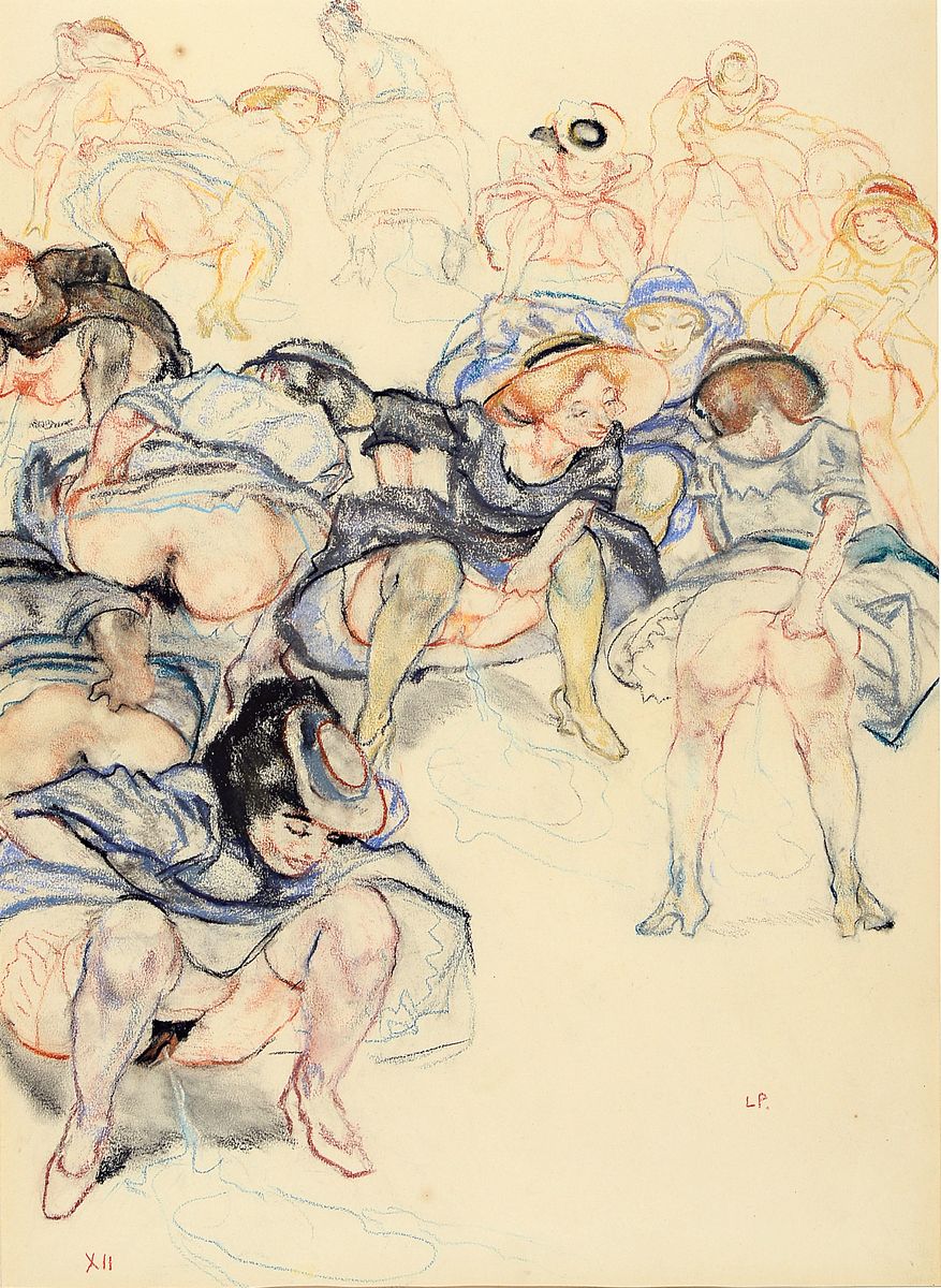 Leo Putz, 1869-1940, monogrammiertes Pastell auf Papier, Nr. XII aus einer Folge von 14 Erotik Pastellen, um 1924, handmonogrammiert, ca. 49x33,5 cm, ...