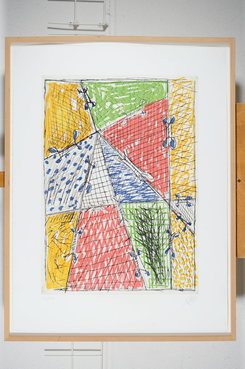 Detail k: Markus Lüpertz, geb. 1941 Liberec, Farbradierung auf dickem Büttenkarton, Komposition von 1993, Ed. 20/20, monogrammiert, Blatt 90x68 cm, unter ...