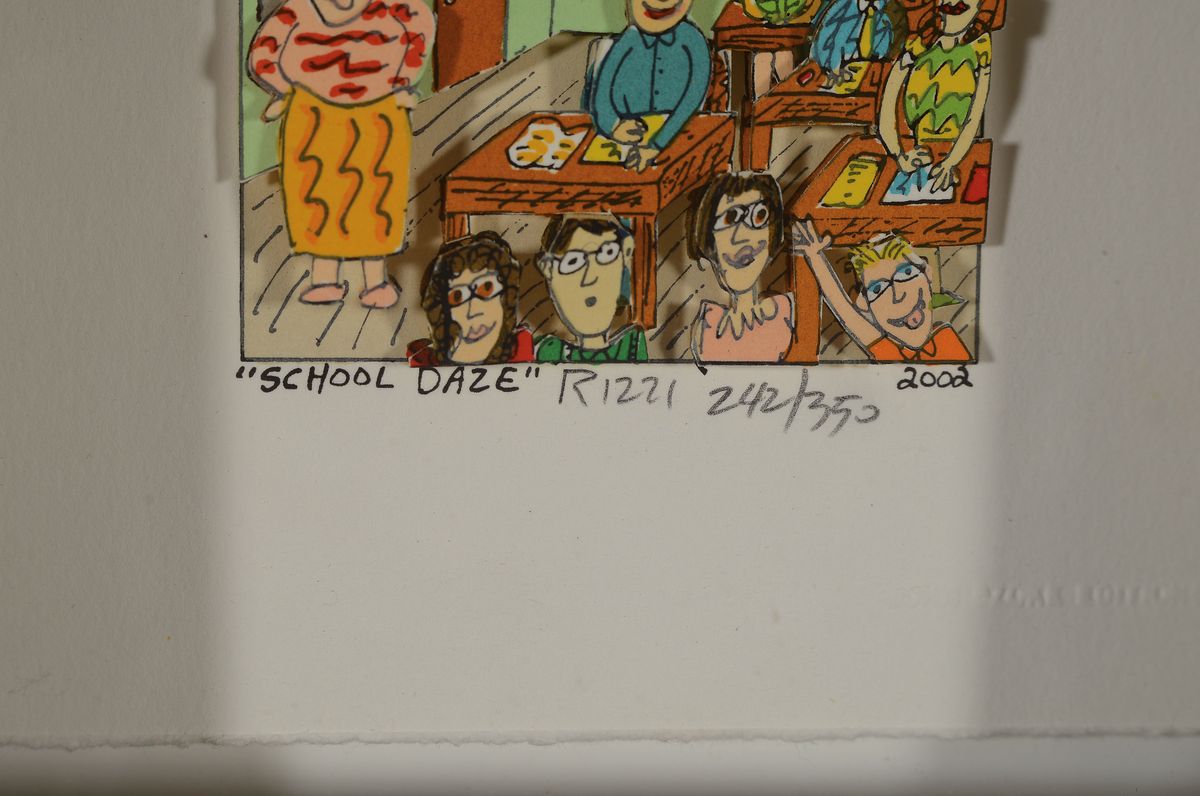 Detail a: James Rizzi,1950-2011, "School Daze", handsign., num. 242/350, dat. 2002, gerahmt, ca. 26x25 cm, l. beschädigt