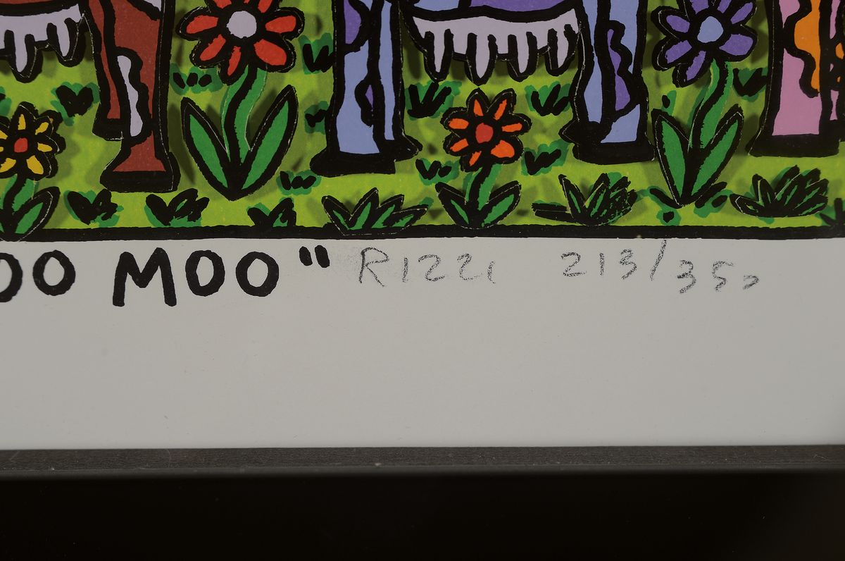 Detail a: James Rizzi, 1950-2011, "MOO MOO MOO", handsign., num. 213/350,3D-Konstruktion, dat.2000, unter Glas, gesamt ca. 25,5x32 cm, R. ...