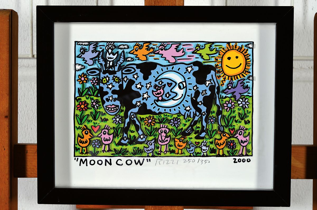 Detail k: James Rizzi, 1950-2011, "Moon Cow", handsign., num. 250/350, dat. 2000, unter Glas, gesamt ca. 25x31 cm