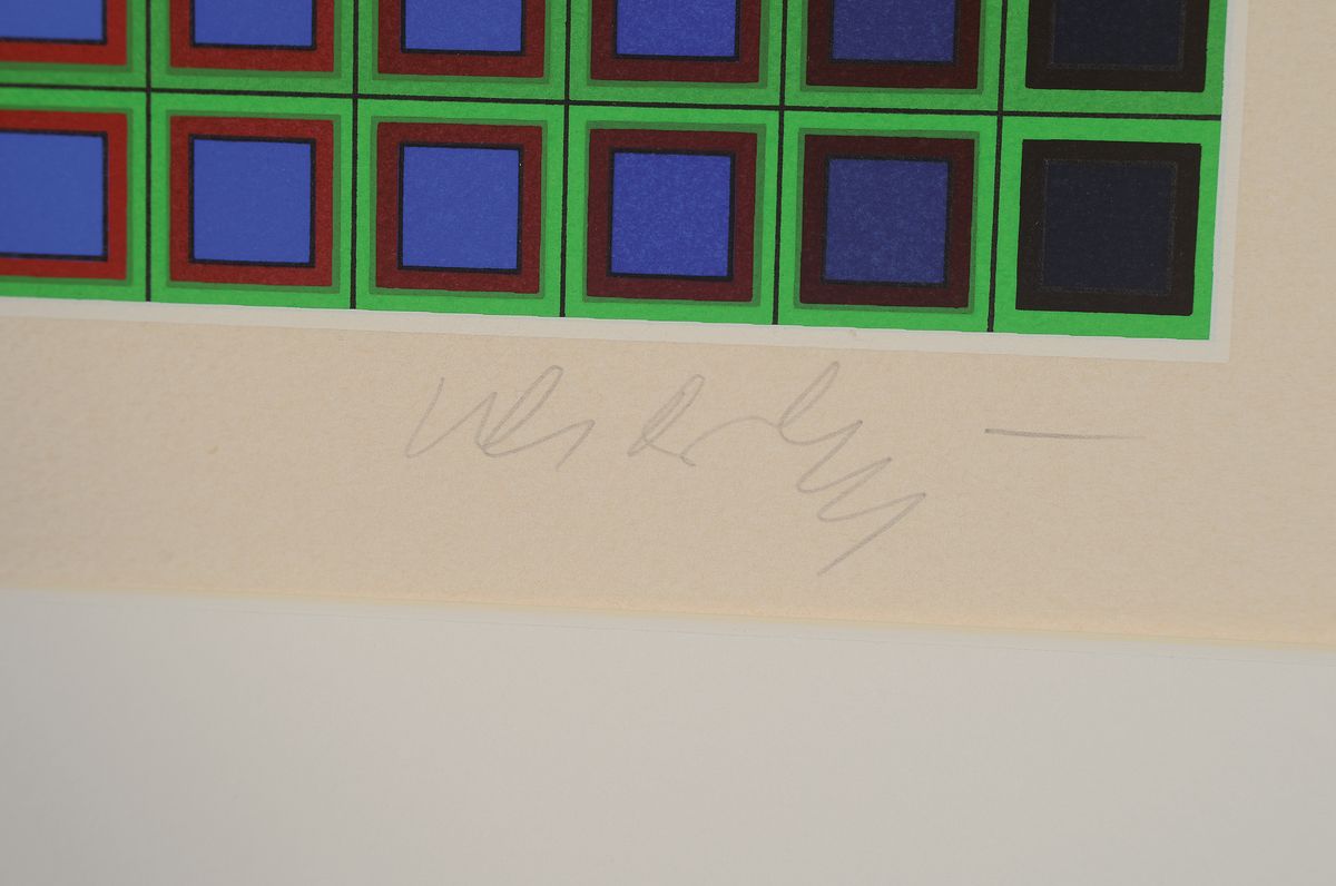Detail a: Victor Vasarely, 1908 - 1997, Farbsiebdruck auf festem Velin, rechts unten handsigniert und links unten nummeriert 62/250 aus 1981, 115.5 x 71cm, ...