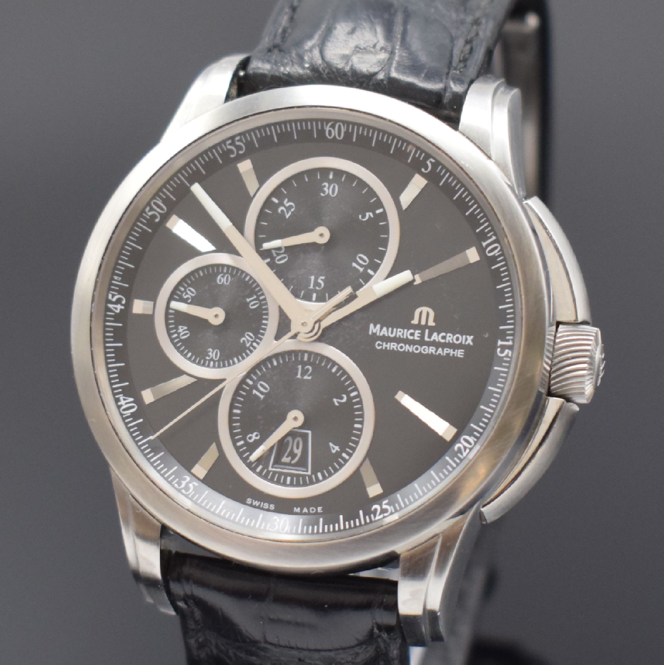 Detail a: MAURICE LACROIX Pontos Herrenarmbanduhr mit Chronograph, Schweiz verk. lt. beil. Garantie 05/2008, Automatik, Ref. PT 6178/88, beids. vergl. Geh., ...