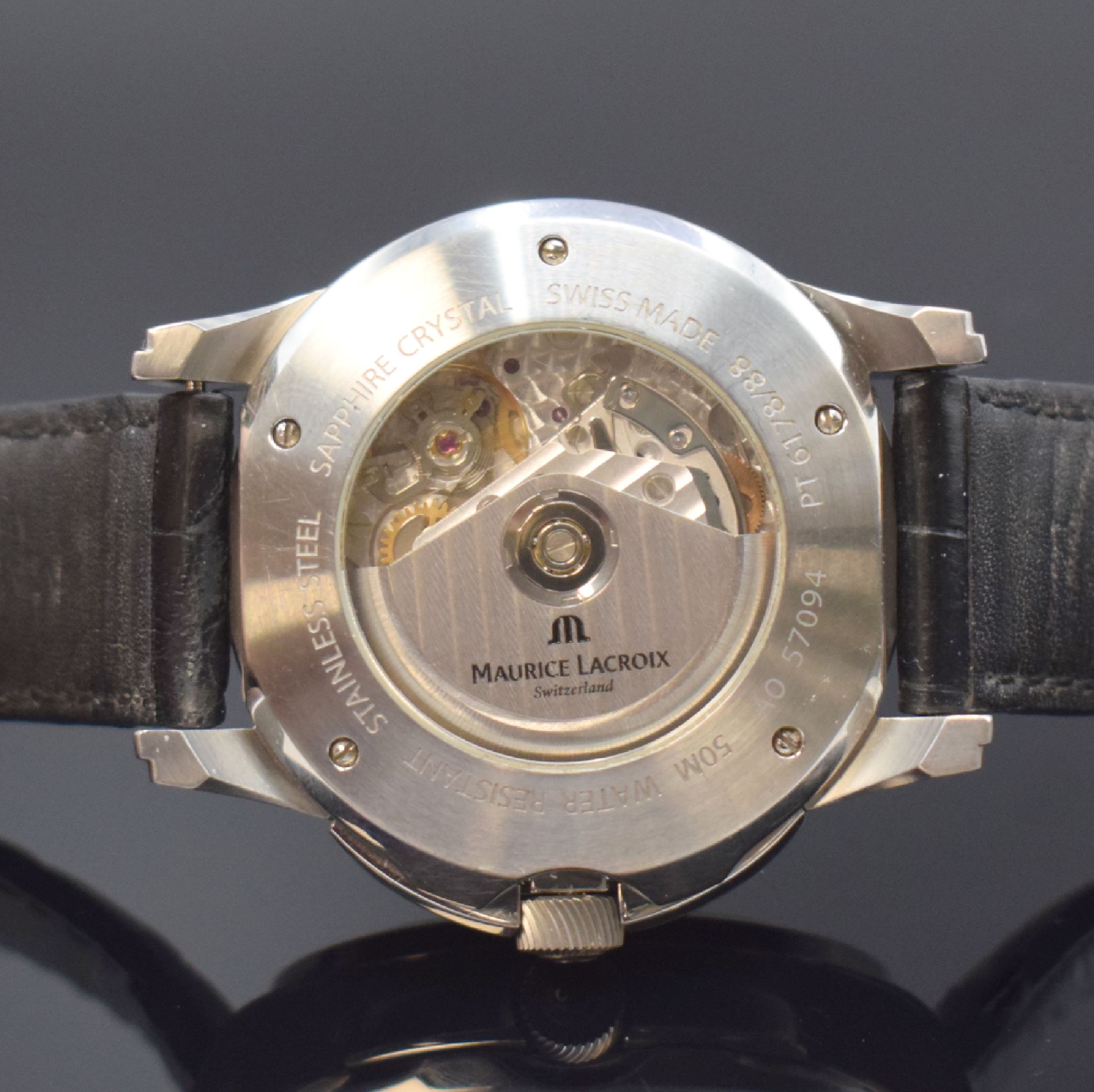 Detail e: MAURICE LACROIX Pontos Herrenarmbanduhr mit Chronograph, Schweiz verk. lt. beil. Garantie 05/2008, Automatik, Ref. PT 6178/88, beids. vergl. Geh., ...