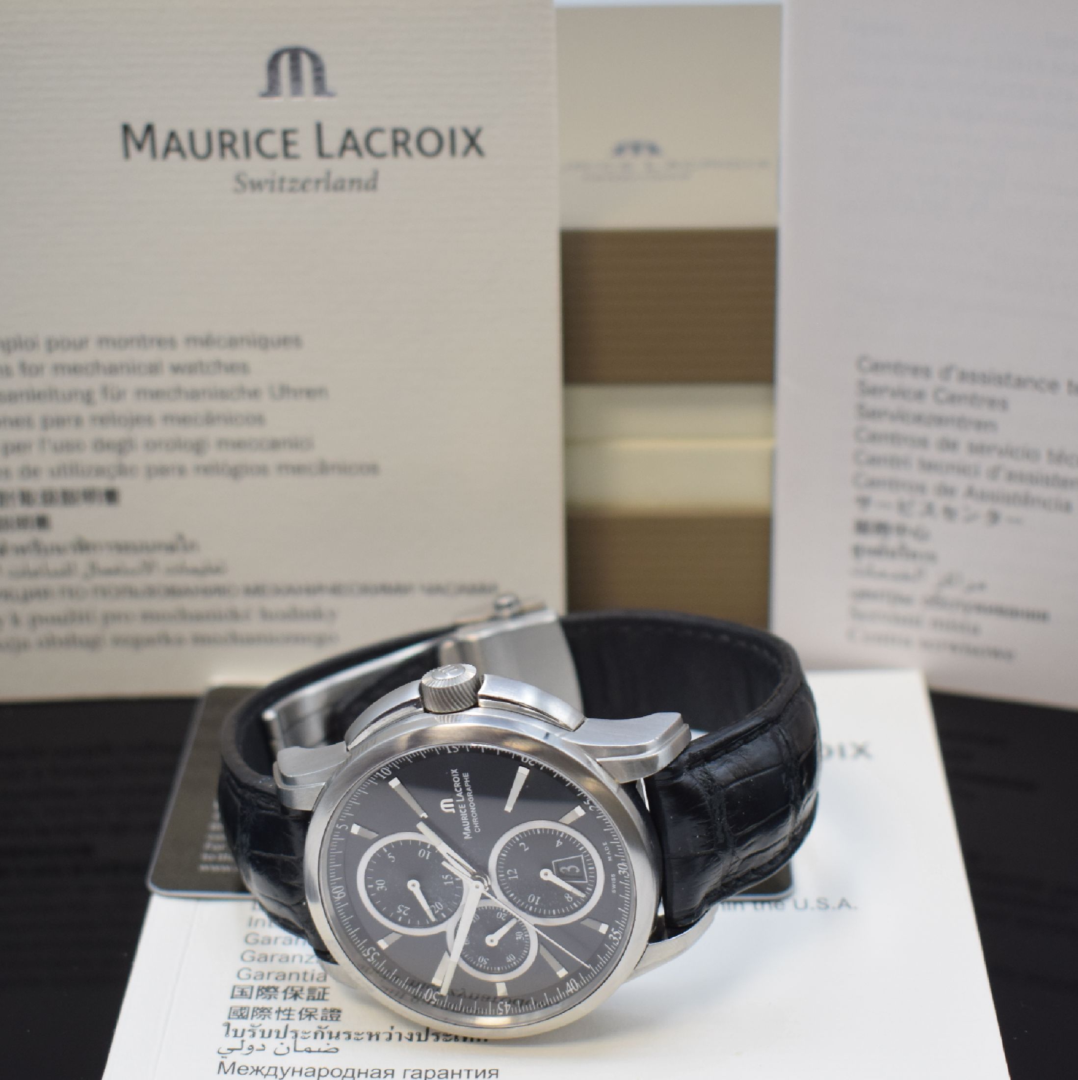 Detail f: MAURICE LACROIX Pontos Herrenarmbanduhr mit Chronograph, Schweiz verk. lt. beil. Garantie 05/2008, Automatik, Ref. PT 6178/88, beids. vergl. Geh., ...