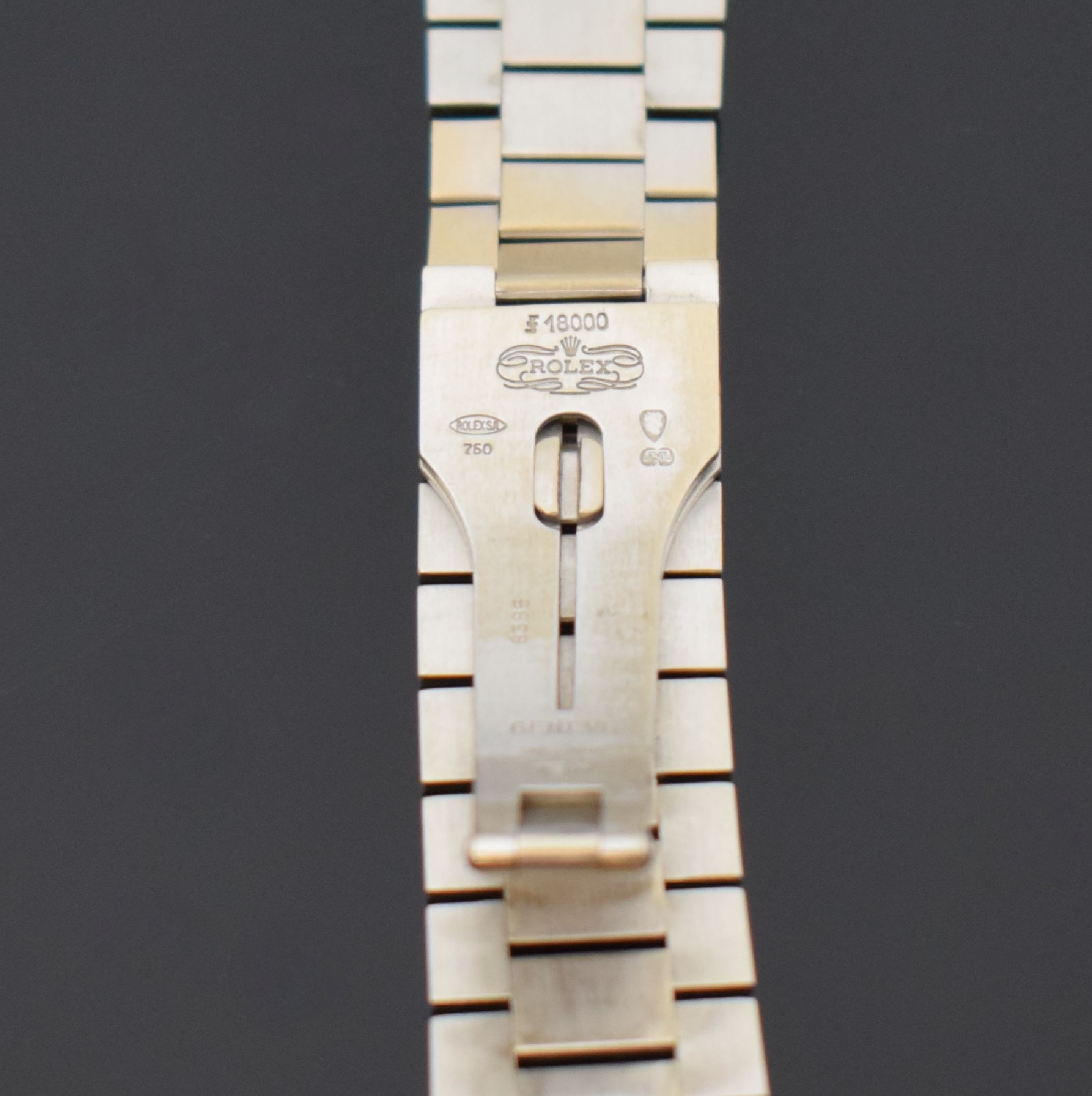 Detail c: ROLEX Präsidentband Referenz 8385 / F18000 in WG 750/000, Schweiz, Bandanstöße ca. 20 mm mit Referenz 55, L. ca. 14,5 cm, EZ 2-3