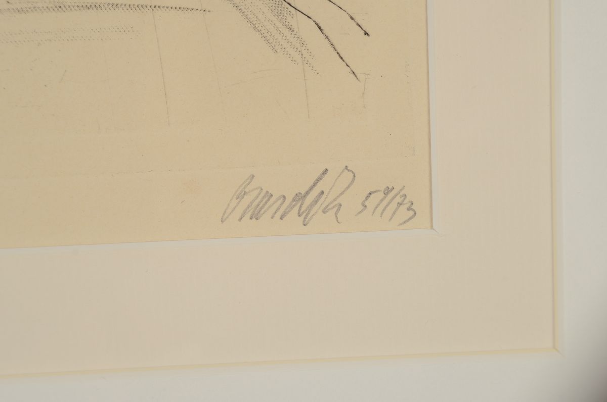 Detail a: Georg Baselitz, geb. 1938, Radierung auf dickem Velin, seltene Arbeit aus dem frühen Schaffen des Künstlers, handsigniert und datiert (19)59/73, ...
