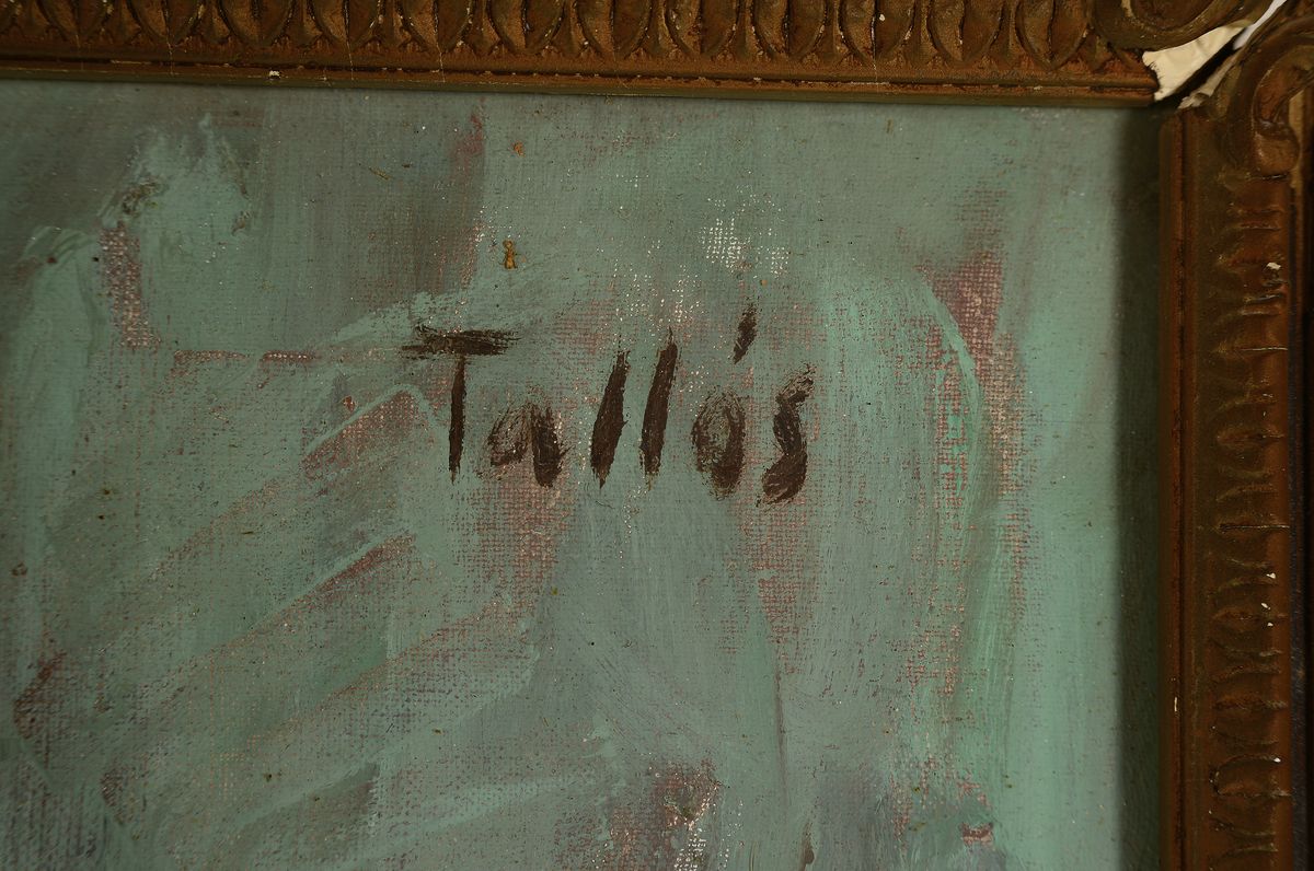 Detail a: Ilona Tallos, 1918-1991, Stillleben mit Obst, Blumentopf und Buch, Öl/Lwd, rechts oben sign. Tallos, ca. 60x80cm, R. ca. 78x98cm