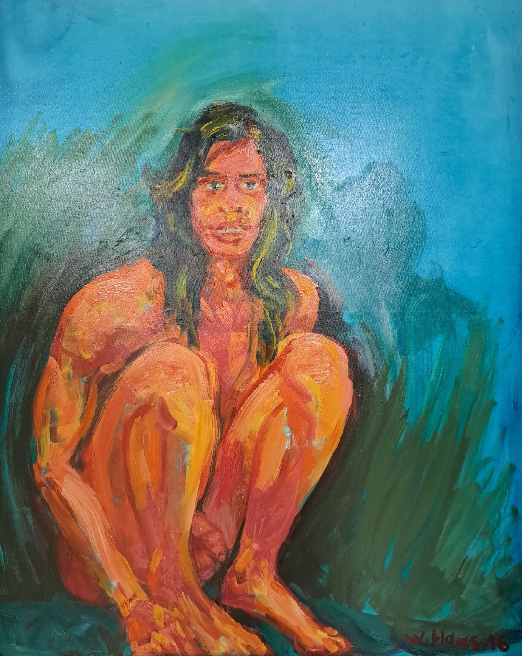 Willibrord Haas, geb. 1936, Acryl/Lwd, Männlicher Akt, handsign., ca. 100x80 cm